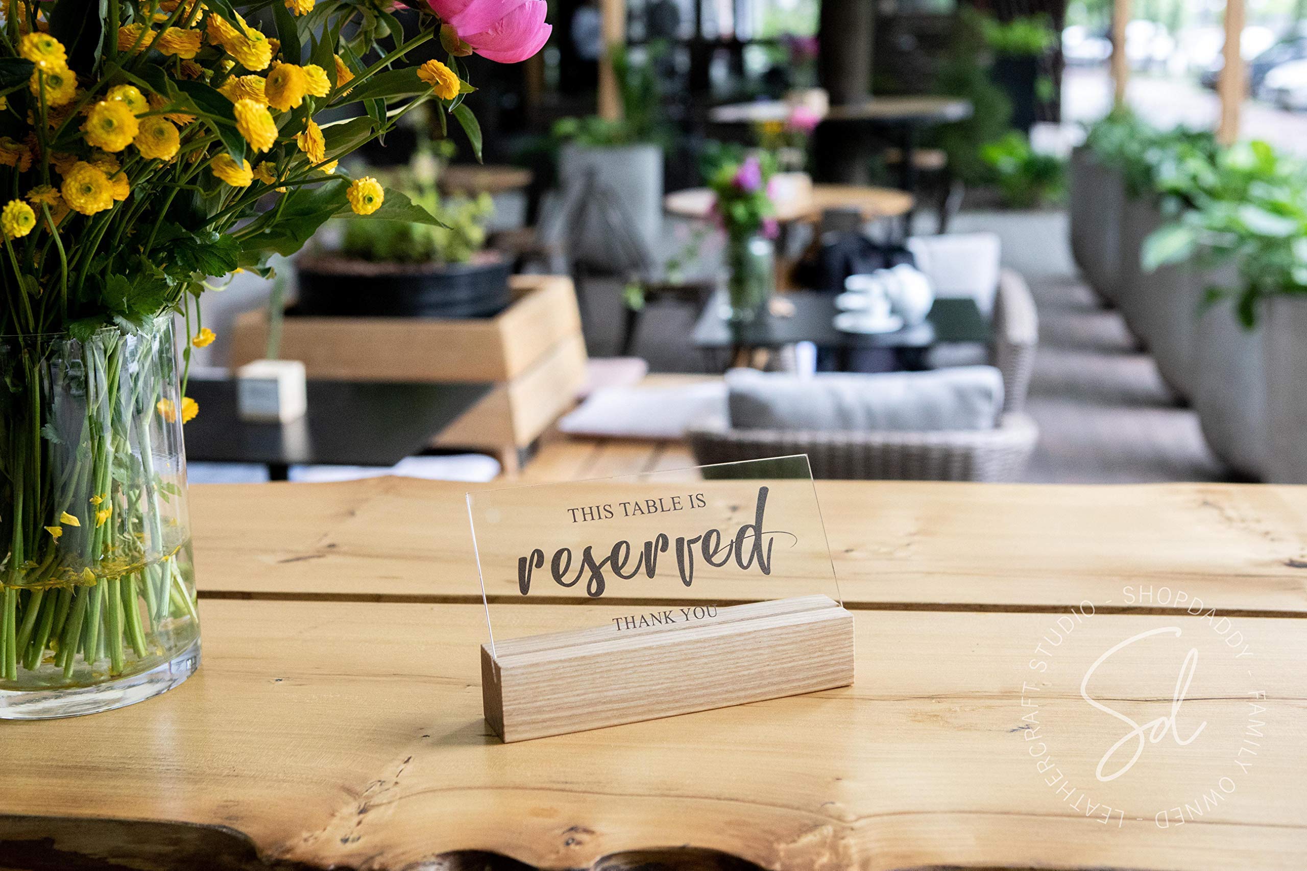 Acrylic Reserved Sign on Wooden Base – Restaurant Reservation Display, Acrylic Reserved Label with Wood Base – Reception, Banquet or Event Place Card Display
