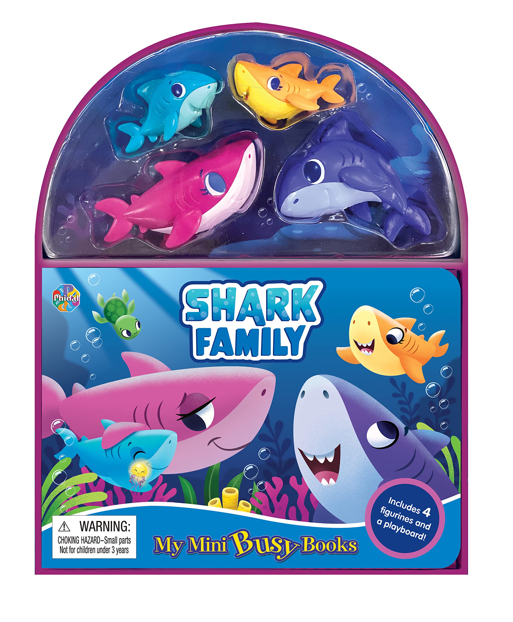 Phidal Shark Family My Mini Busy Books - Activity Books for kids, 10-page storybook, 4 figurines, a foldable play mat