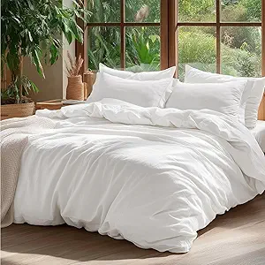 Bedsure 100% Washed Cotton Duvet Cover Twin Size - Natural White Minimalist Cotton Duvet Cover Linen Like for All Seasons - GentleSoft™ Plain Simple Bedding (Natural White, Twin, 68"x90")