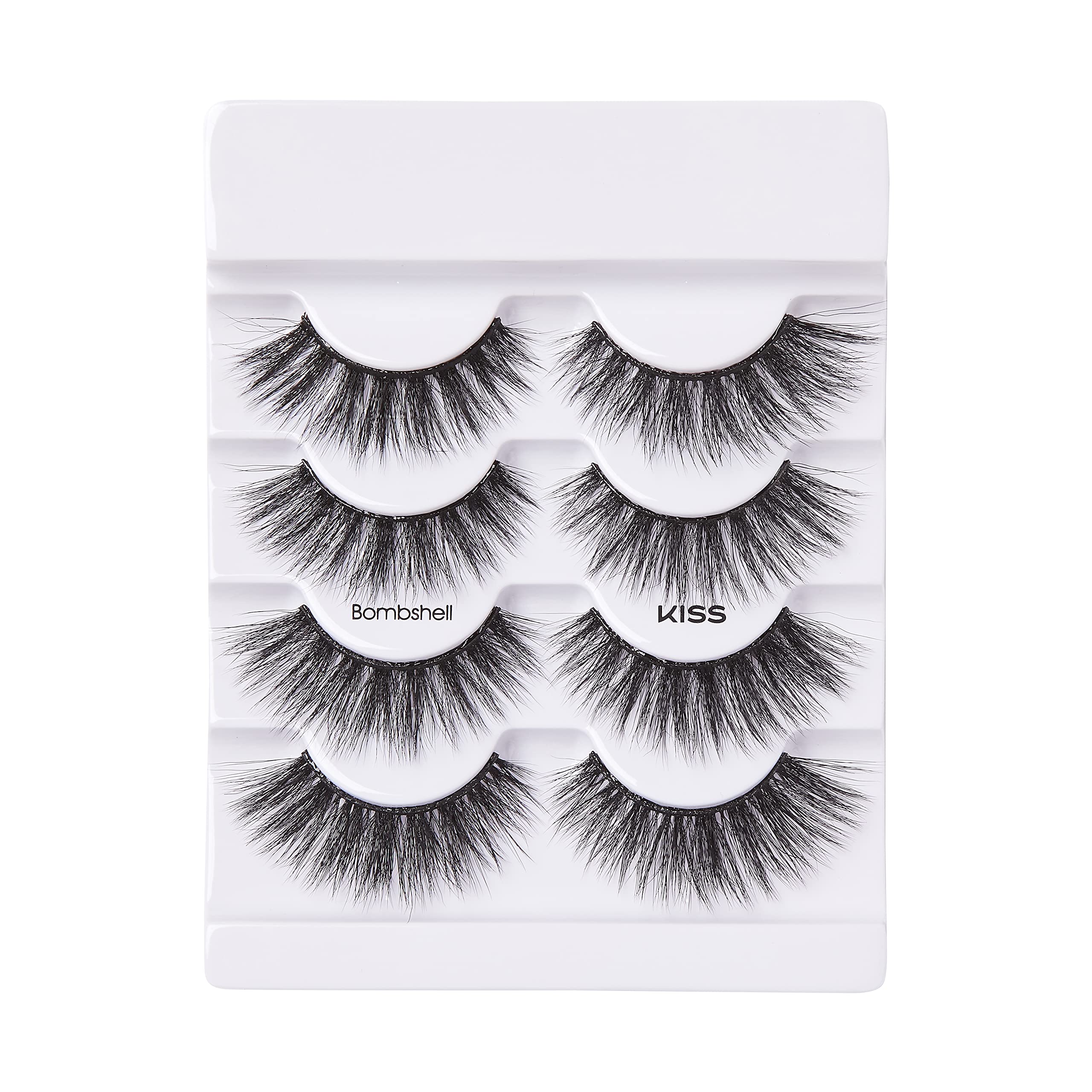 KISS Lash Couture Triple Push Up Collection 4 Paar künstliche Wimpern, Bombshell, Fake Lashes mit 3D-Volumen, tierversuchsfrei, wiederverwendbar, inklusive Wimpernkleber Schwarz (Packung mit 3)