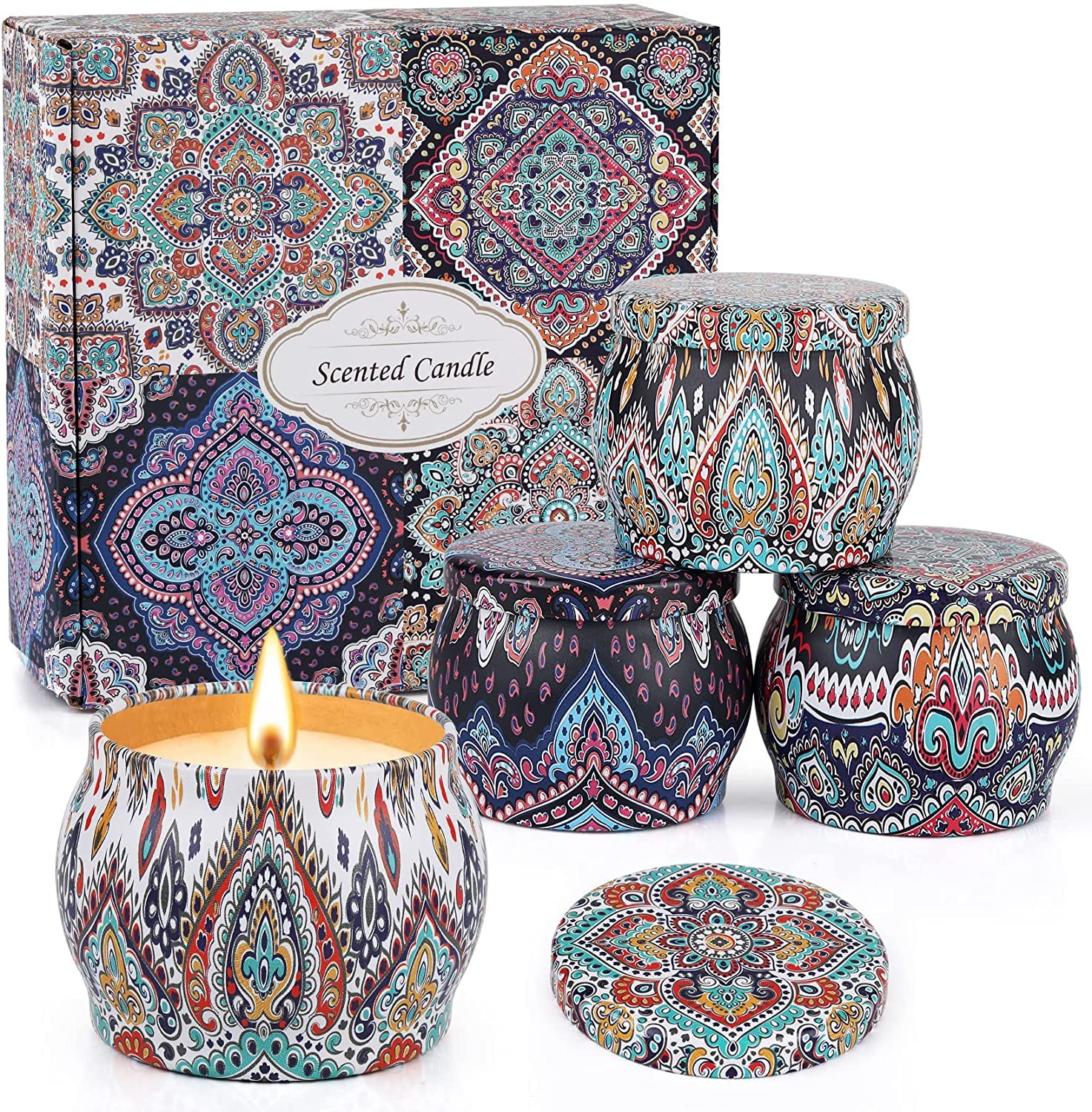 Tobeape® Scented Candles Gift Set, Natural Soy Wax 4 Oz Portable Travel Tin Candles Women Gift with Stress Relief and Aromatherapy, Birthday, Mother's Day, Valentine's Day, Thanksgiving 4 Pack