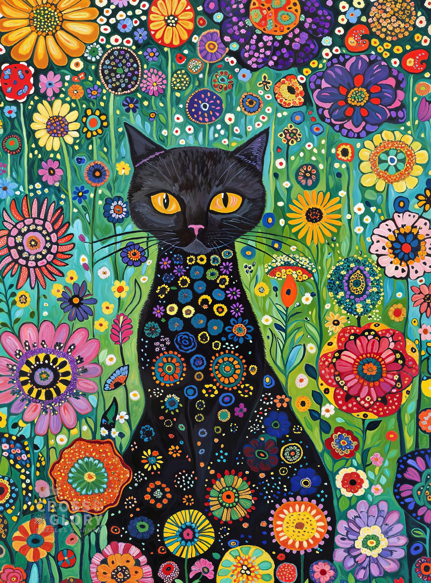 Cross & Glory | 1000 Piece Jigsaw Puzzles for Adults | Petals and The Midnight Cat | 1000 Piece Puzzle for Adults Cats & Floral | Satin Finish | Ages 14+