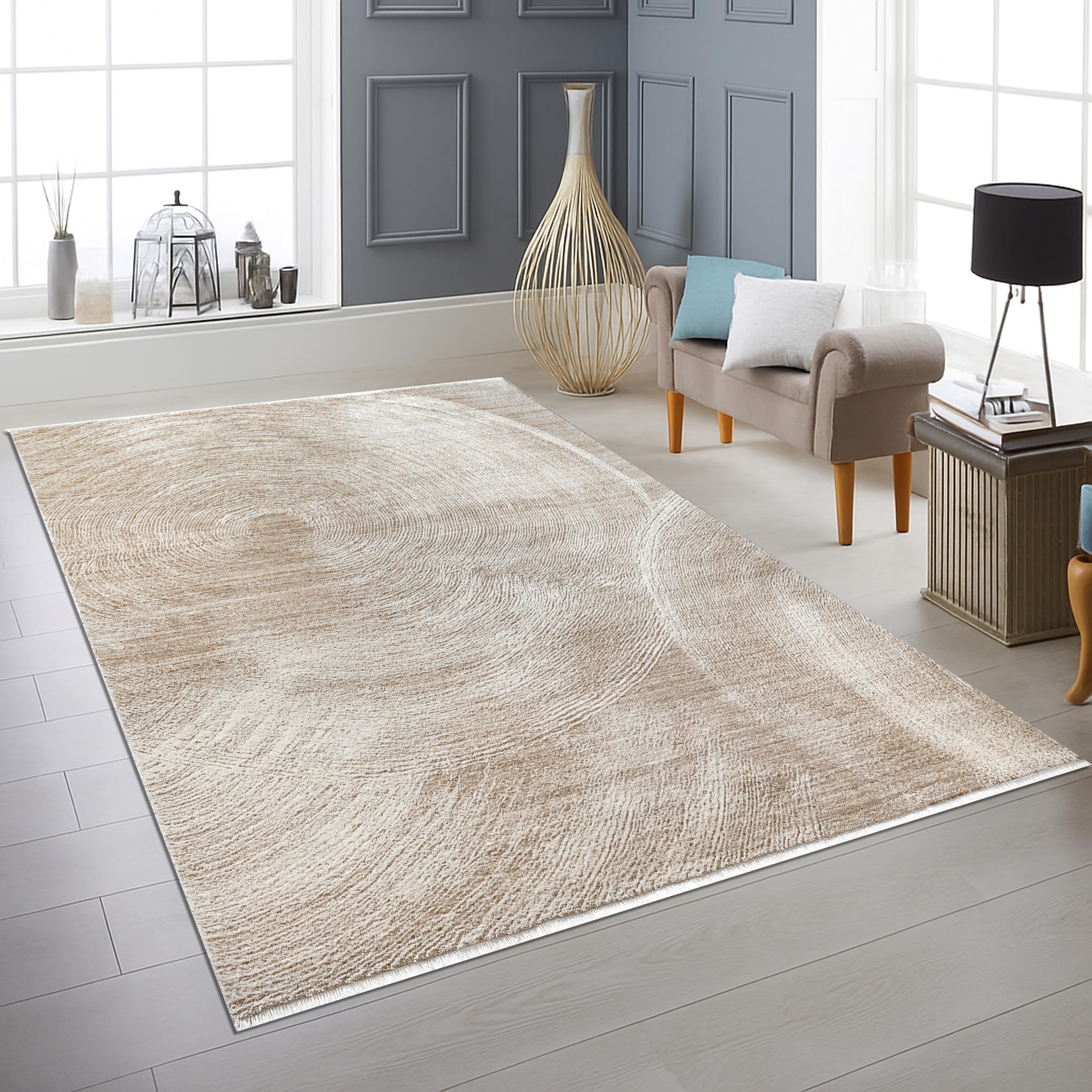 Teppich-Traum Kurzflor Teppich Modern Weich Kreismuster Beige 200x290 cm