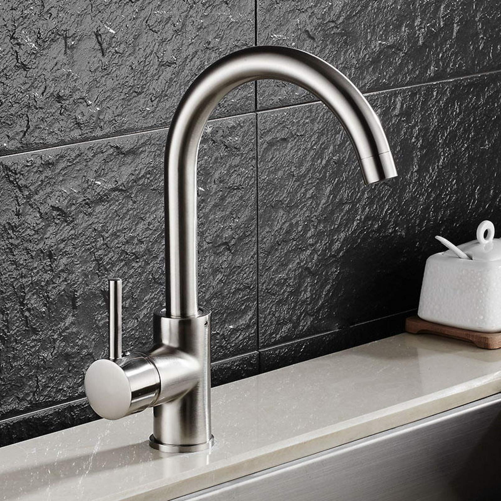 Grifo de cocina monomando con rotación de 360 grados cromado cepillado agua fría y caliente LWX