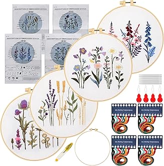 Maydear 4 Sets Embroidery Kit Punch Needle Kit,Embroidery Kit for Beginners Adults Cross Stitch Kits with Embroidery Hoop and Instructions, Hand Embroidery Starter Kit (Embroidery kit Flowers)