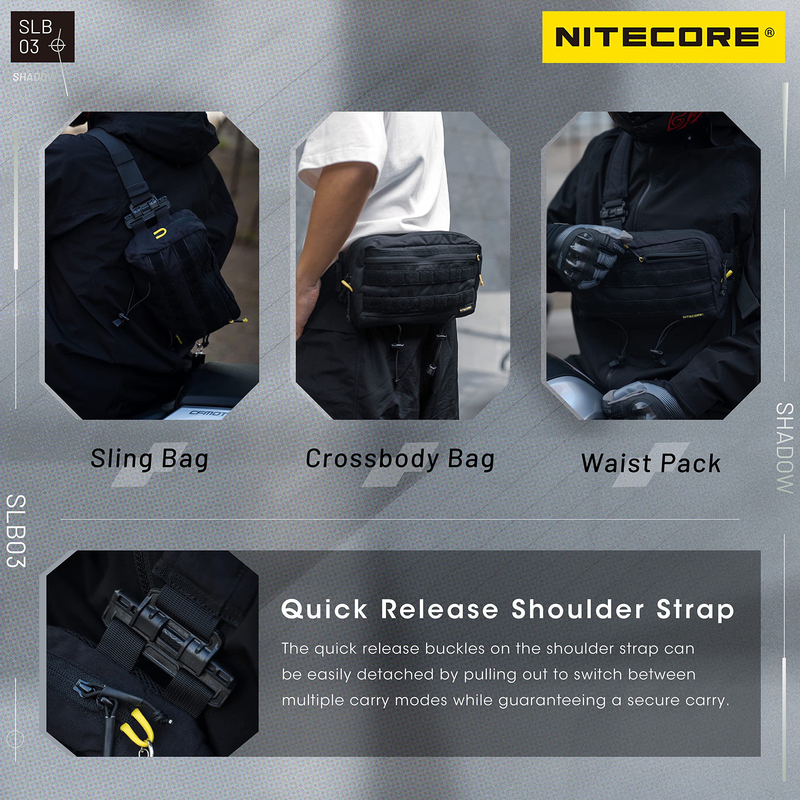 NITECORE SLB03 Convertible Crossbody Sling Shoulder Bag Chest Bag Waist Pack for Men Women