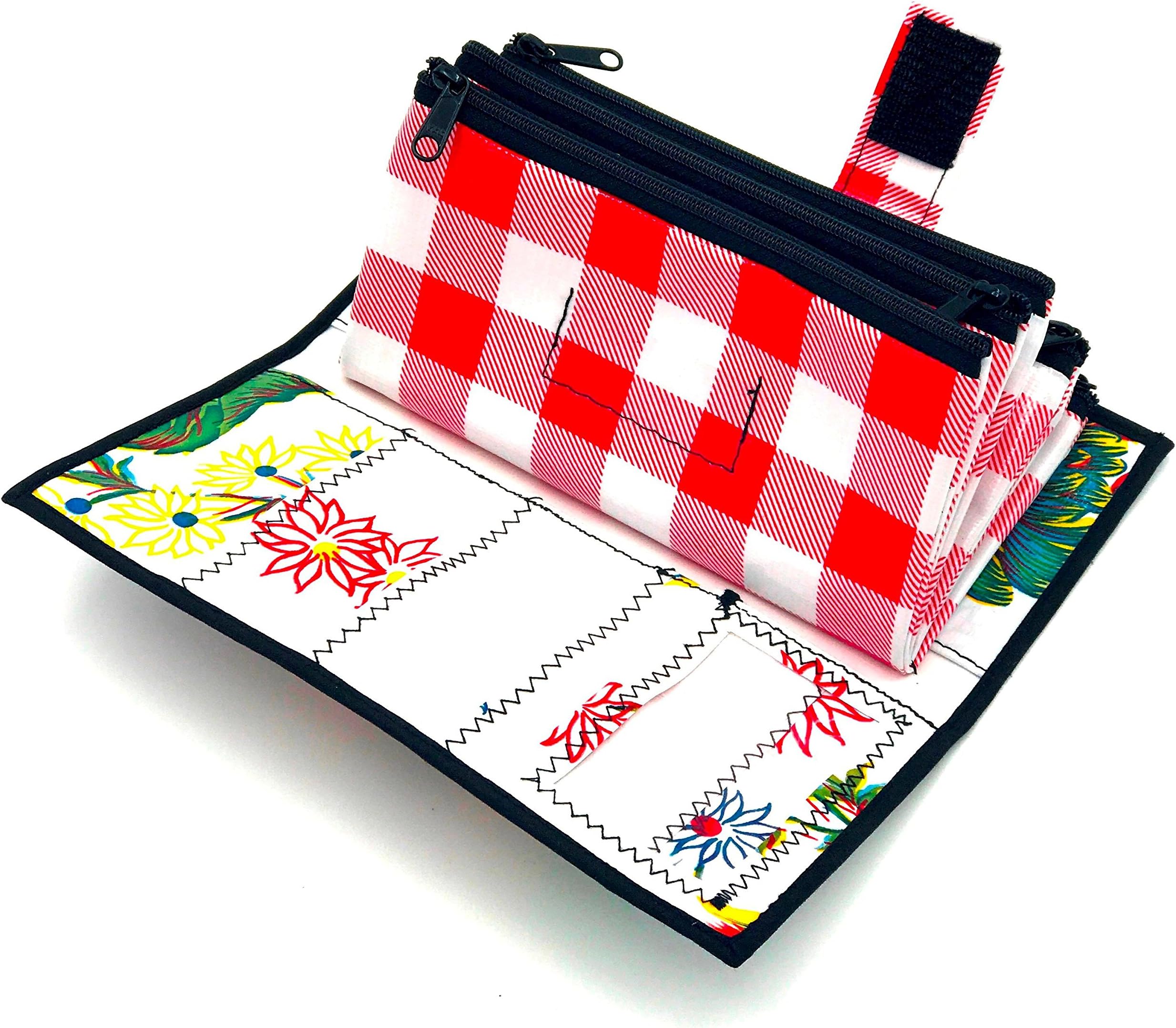 Cute Floral and Red Checkered Oilcloth Envelope System Wallet for Cash Budgeting and Extreme Couponing