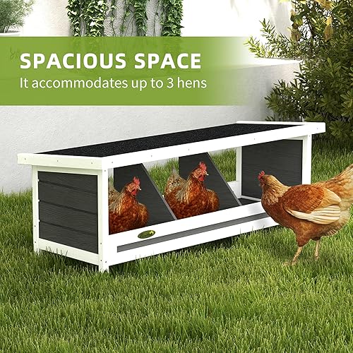 Miniatura 3 de PawHut Caja nido de pollo de madera, cajas de pollo de 3 agujeros para poner huevos, caja nido de gallinero con techo de asfalto para interiores o