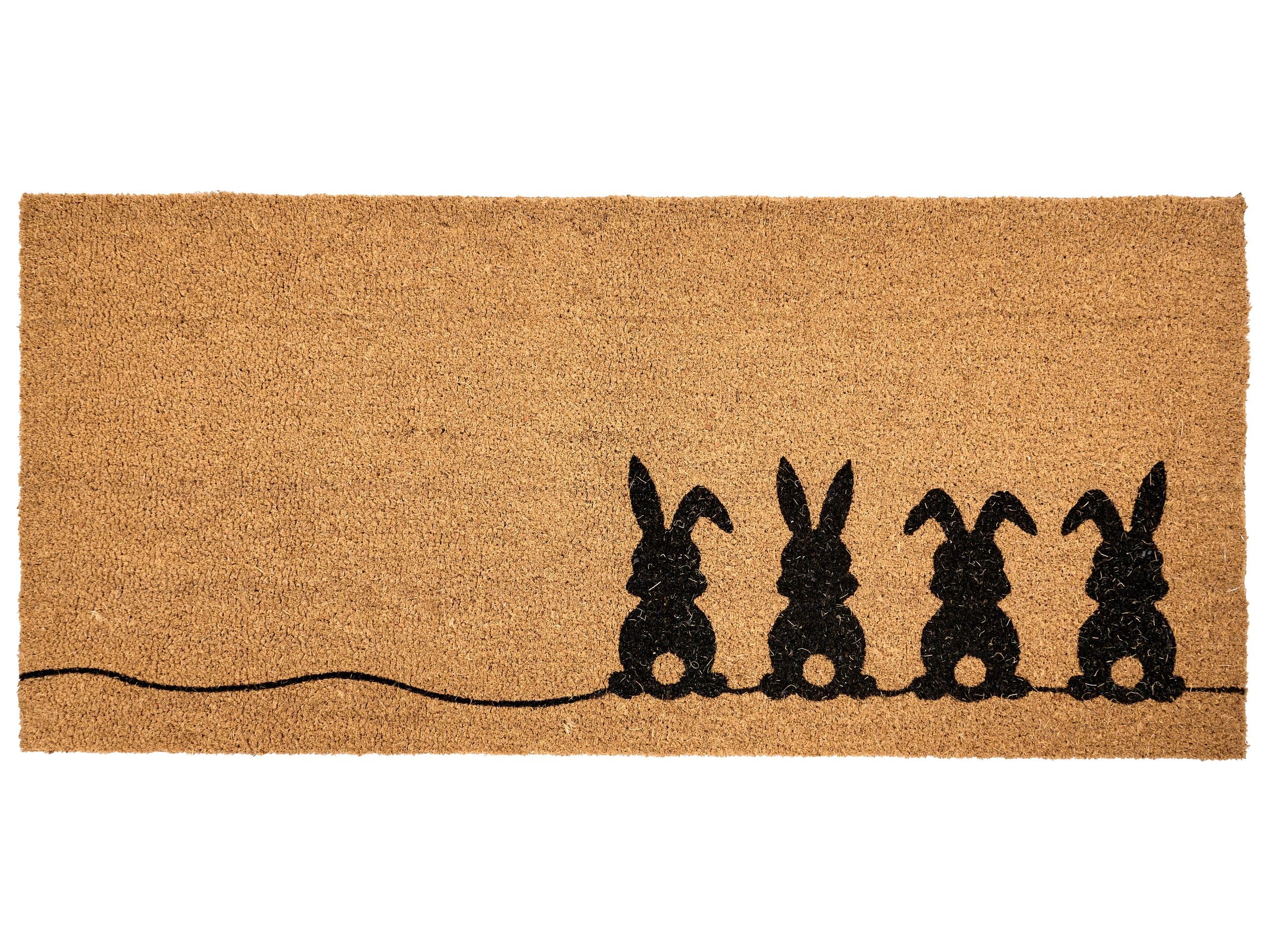 Beliani Paillasson en Fibre de Coco 55 x 120 cm Antidérapant Dessous en PVC Motif Lapin Naturel Pulian