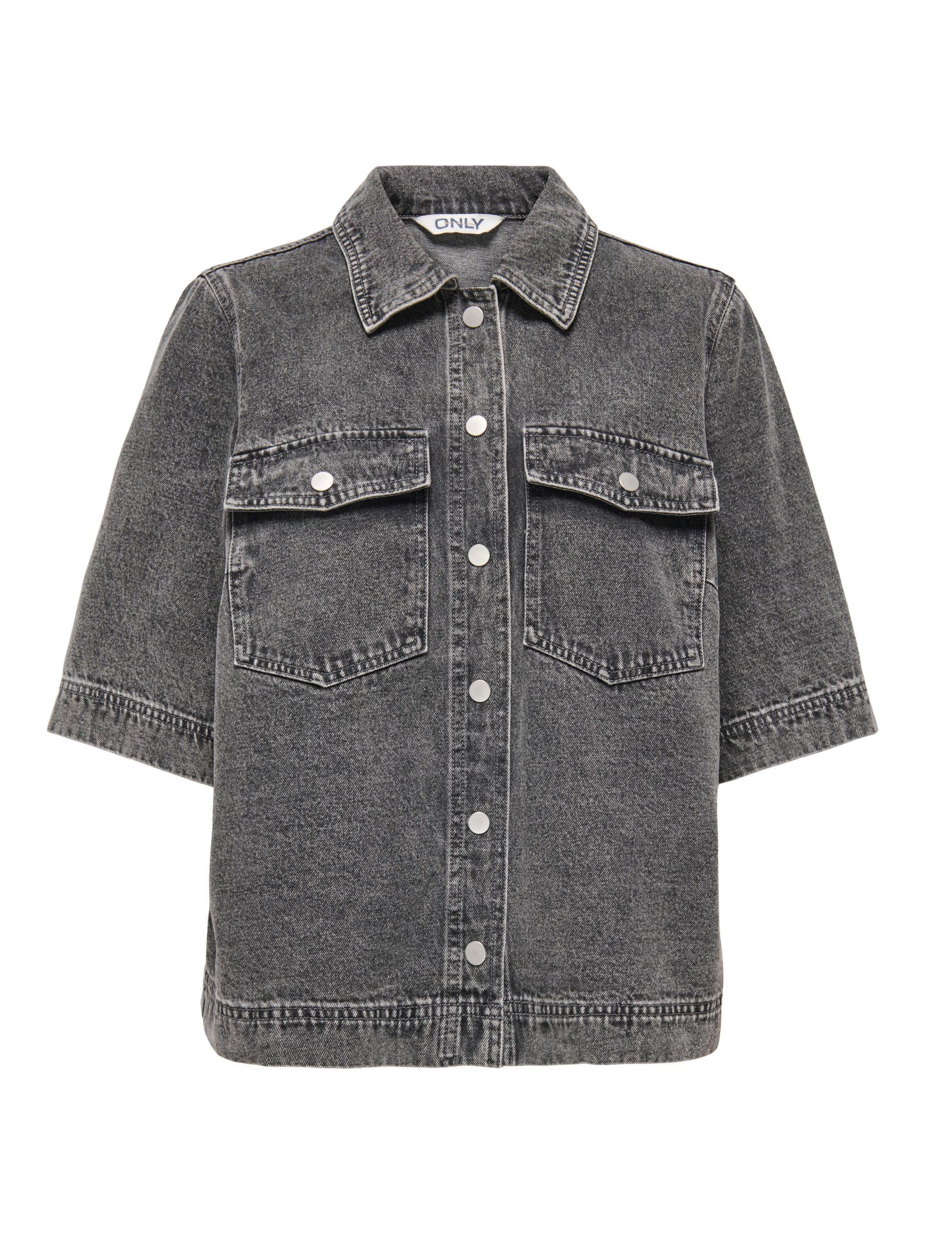 ONLY Women's Onlbelle S/S Shirt DNM Gua Noos, Medium Grey Denim, L