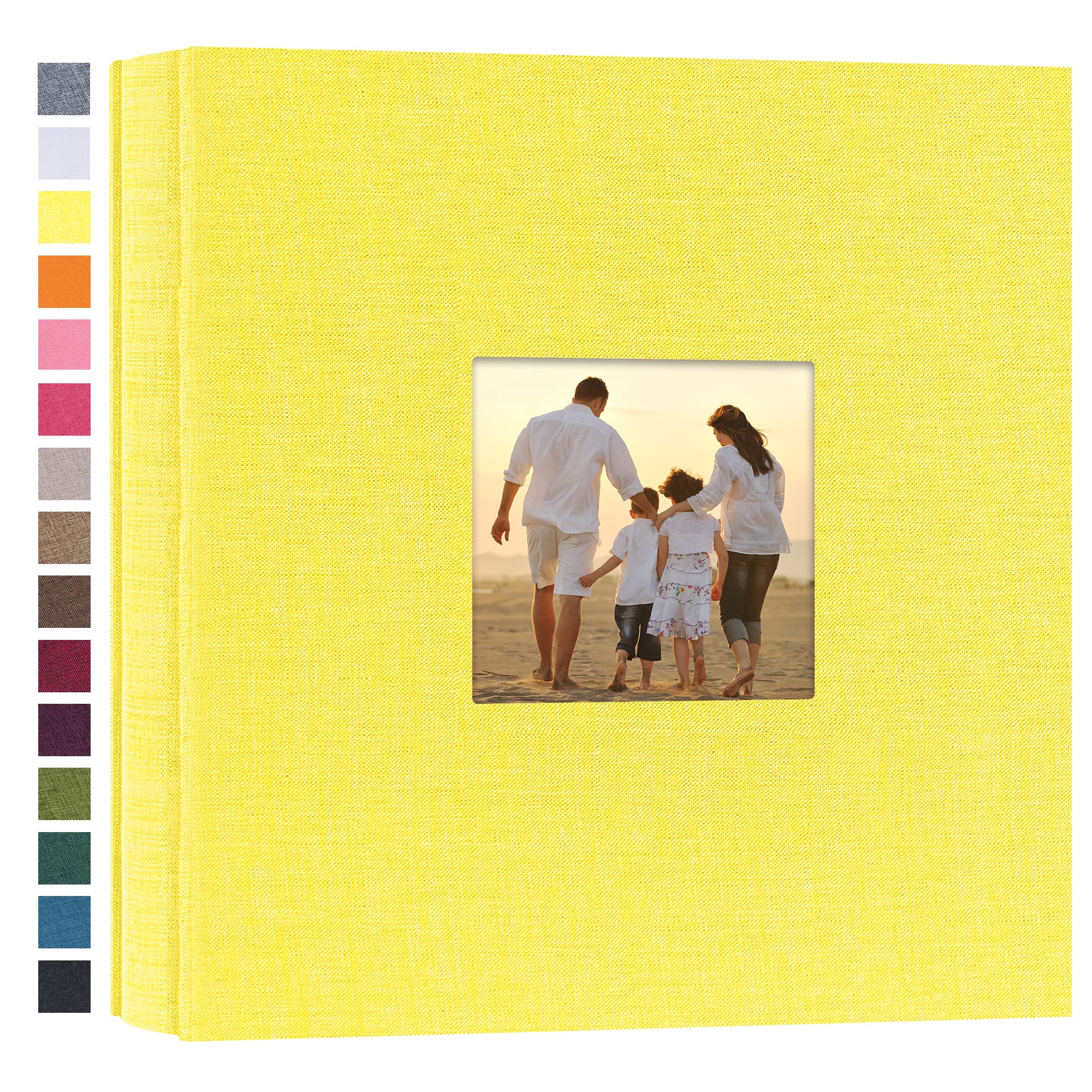 potricher Small Photo Album 4x6 200 Photos Linen Cover Picture Photo Book for Family Wedding Anniversary Baby Vacation (Yellow,200 Pockets)