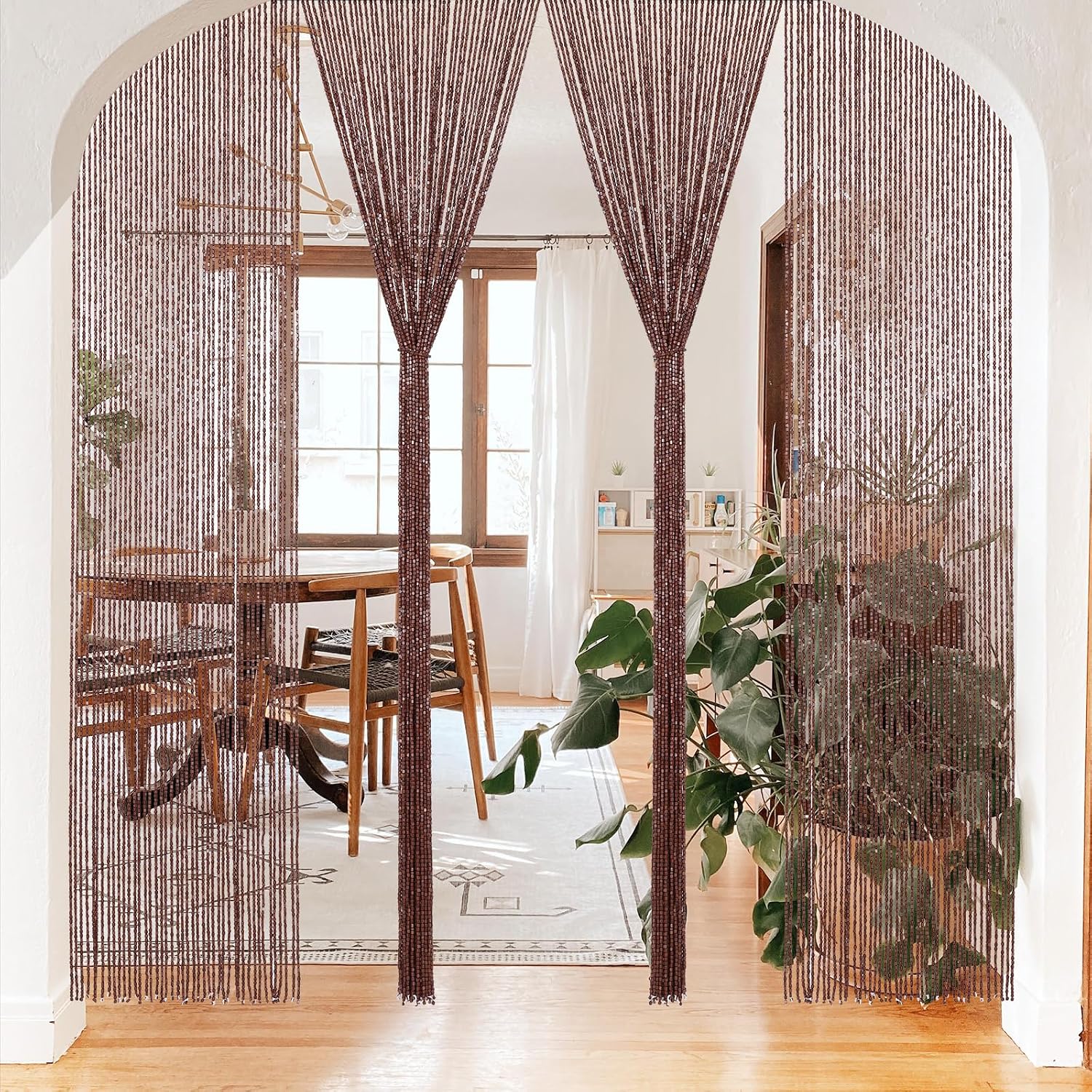 BECHAEO 90 Strands Bamboo Beaded Curtain for Doorway, Brown 35.5" x 75"