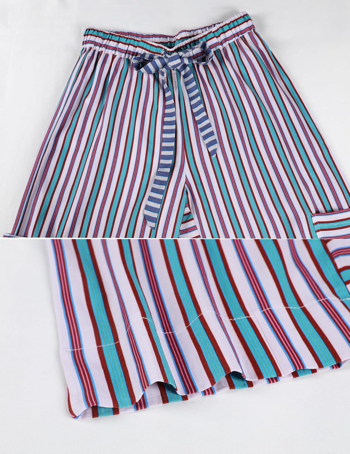 Bankeng Women Drawstring Striped Pants Loose Wide Leg Lounge Pants Casual Palazzo Pants Trousers with Pockets - Image 3