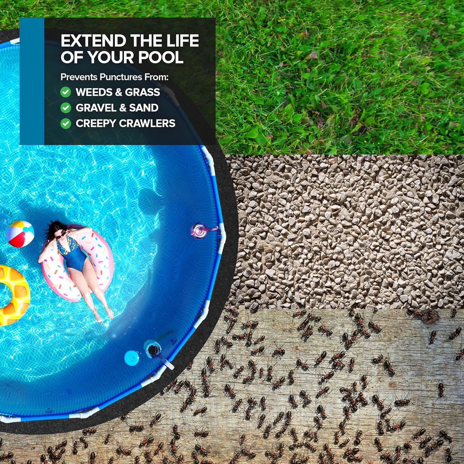 Above Ground Pool Liner Pad, 21' Foot Round, Pre-Cut Heavy Duty Outdoor Pool Pads for Above Ground Pools, Black Swimming Pool Liners for Padding and Protection, Thick Pool Mats to Prevent Punctures