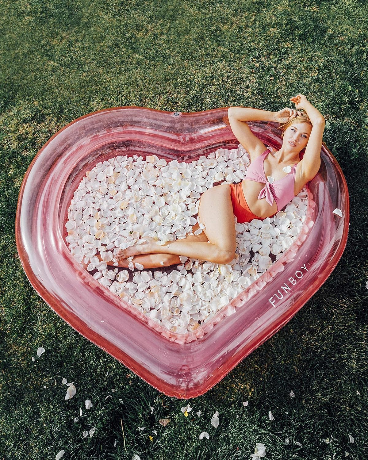 FUNBOY Giant Inflatable Luxury Clear Pink Heart Kiddie Pool, Year-Round Fun for Ball Pits, Swimming Pools, a Summer Pool Party and The Beach