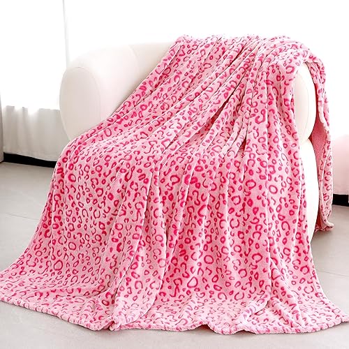 MIBOI Pink Leopard Throw Blanket, Kids Soft Fuzzy Fleece Cheetah Pink Blanket for Toddler Couch Bed, Gifts for Women Birthday Valentines Day, Teen Girls Cute Small Blankets Room Decor 40''x 50''