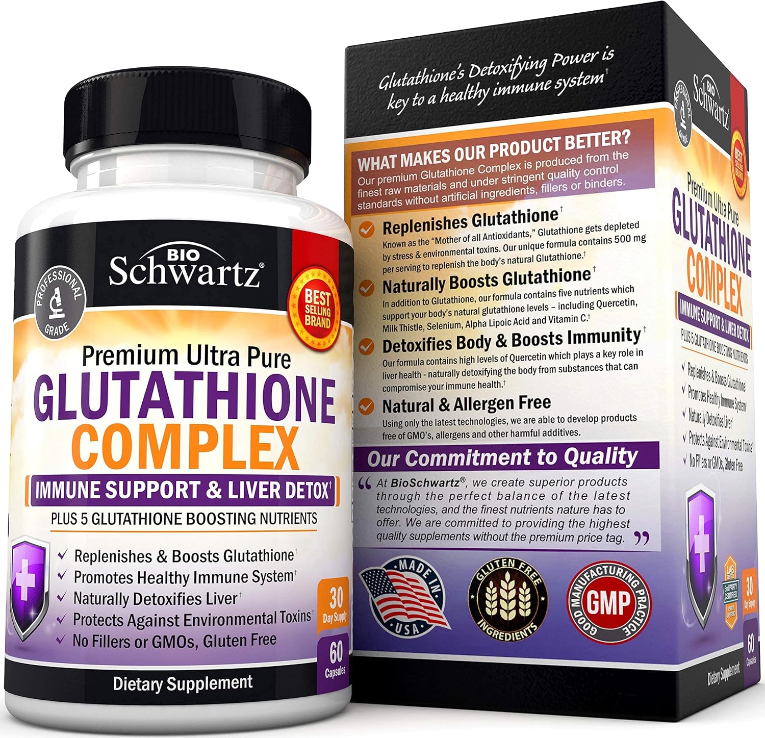 Glutathione Supplement Liver Detox with Quercetin Vitamin C Milk Thistle Alpha Lipoic Acid Liver Supplement & Immune Support Pills - Natural Immunity Defense Health Formula & Liver Cleanse 500mg 60ct