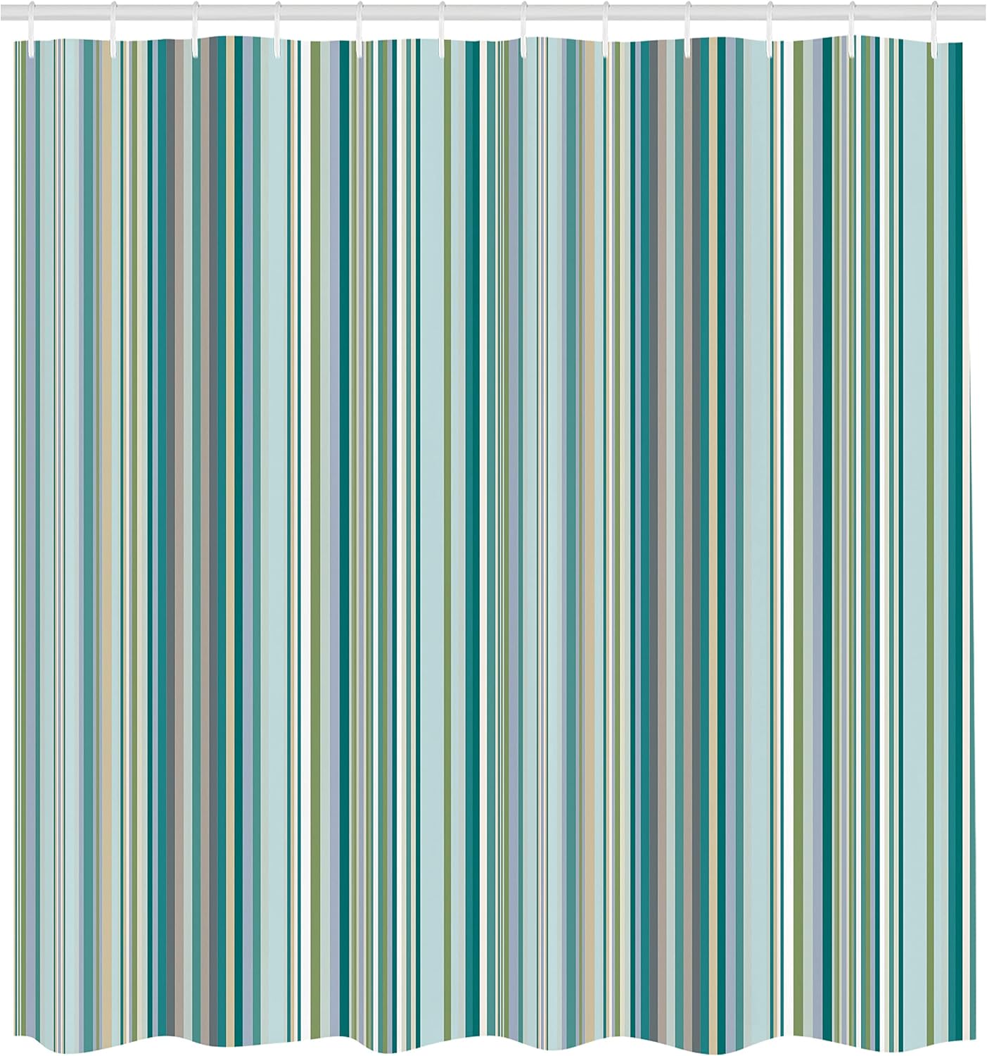 Ambesonne Striped Shower Curtain, Blue Purple Teal Aqua Lavender Colored Vertical Stripes Geometric Abstract Vintage, Cloth Fabric Bathroom Decor Set with Hooks, 69" W x 84" L, Mint Green