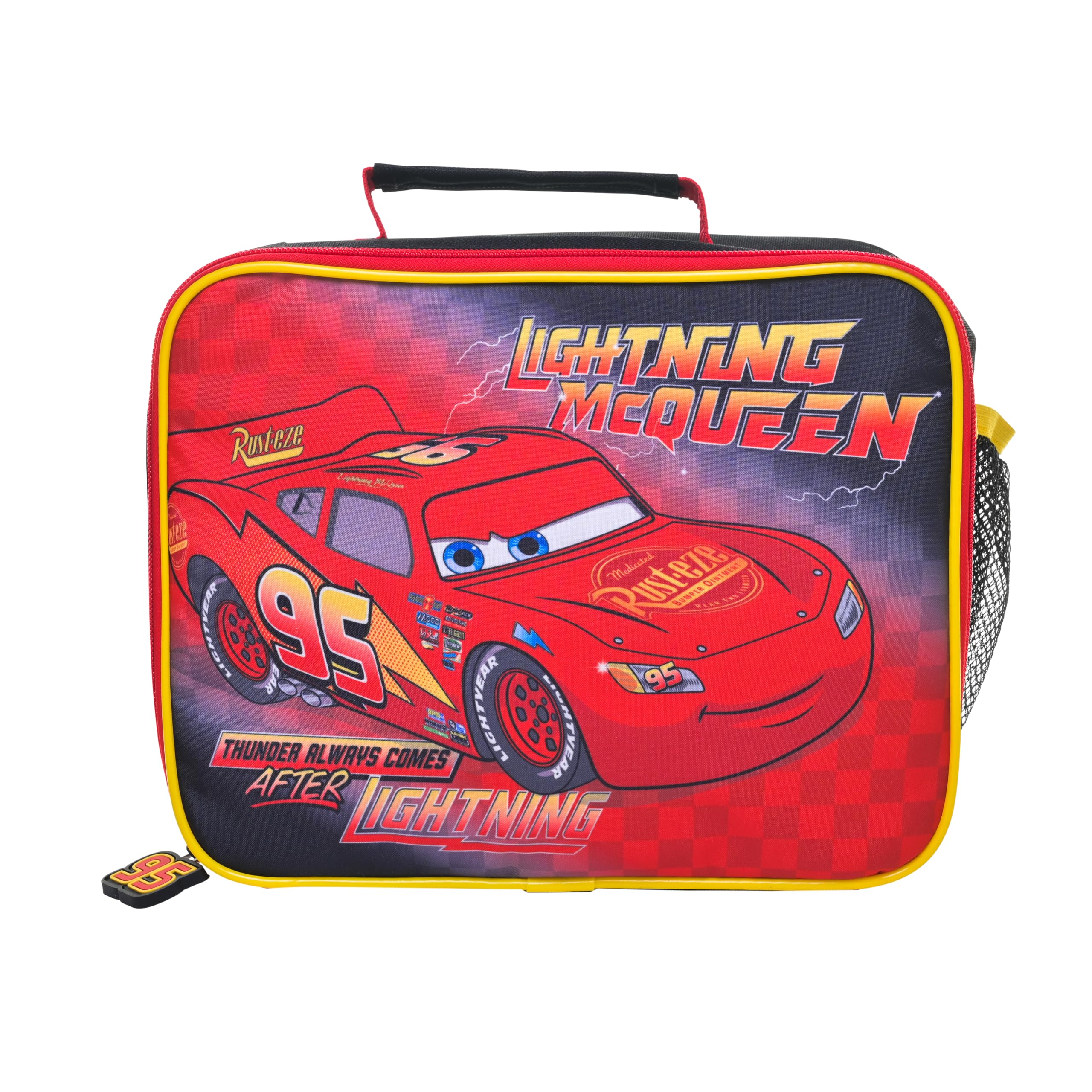 Disney Cars Lightning McQueen Kids Premium Thermal Insulated Lunch Bag 25 x 21 x 10 cm – Children's Lunch Box with Thermal Lining, Rubber Zip Closure, Carry Handle & Side Mesh Pocket – Bag for Boys