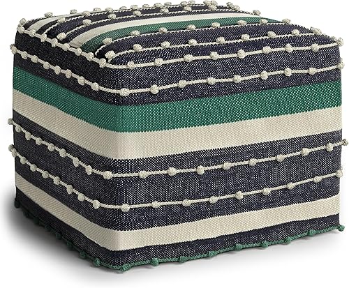 Miniatura 12 de SIMPLIHOME Sommer - Puf cuadrado bohemio en tejido de telar natural y gris topo para sala de estar, dormitorio y habitación de los niños