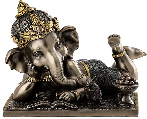 Miniatura 2 de Top Collection Young Ganesh - Estatua de lectura con ratón, elefante hindú, señor del éxito en bronce fundido en frío de primera calidad, figura