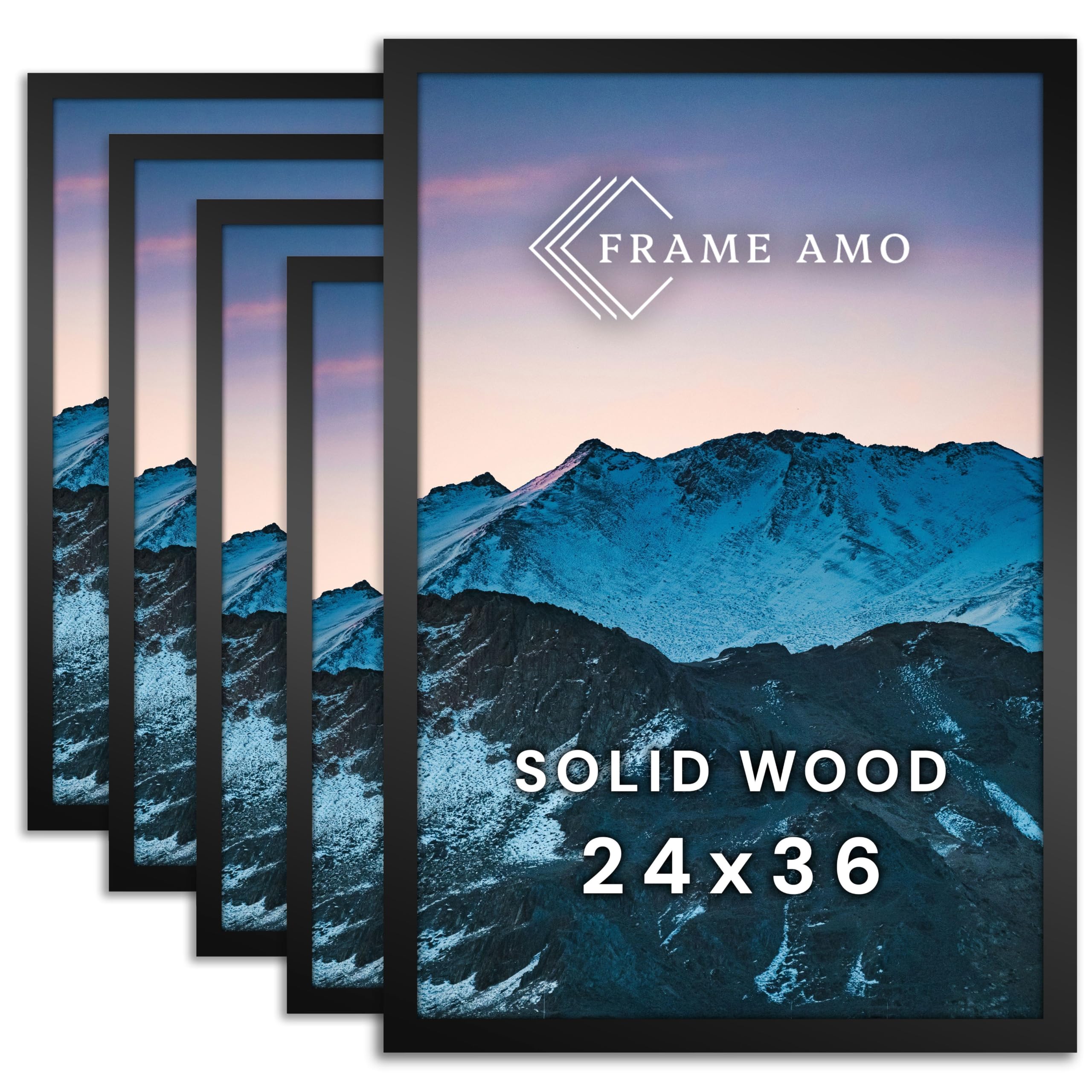 Frame Amo Pack of 5, 24x36 Black Solid Wood Poster Frames