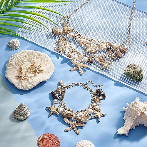 Miniatura 5 de PH PandaHall Pulseras de concha de estrella de mar, pulsera de perlas de imitación de concha de estrella de mar, pulsera bohemia ajustable de concha