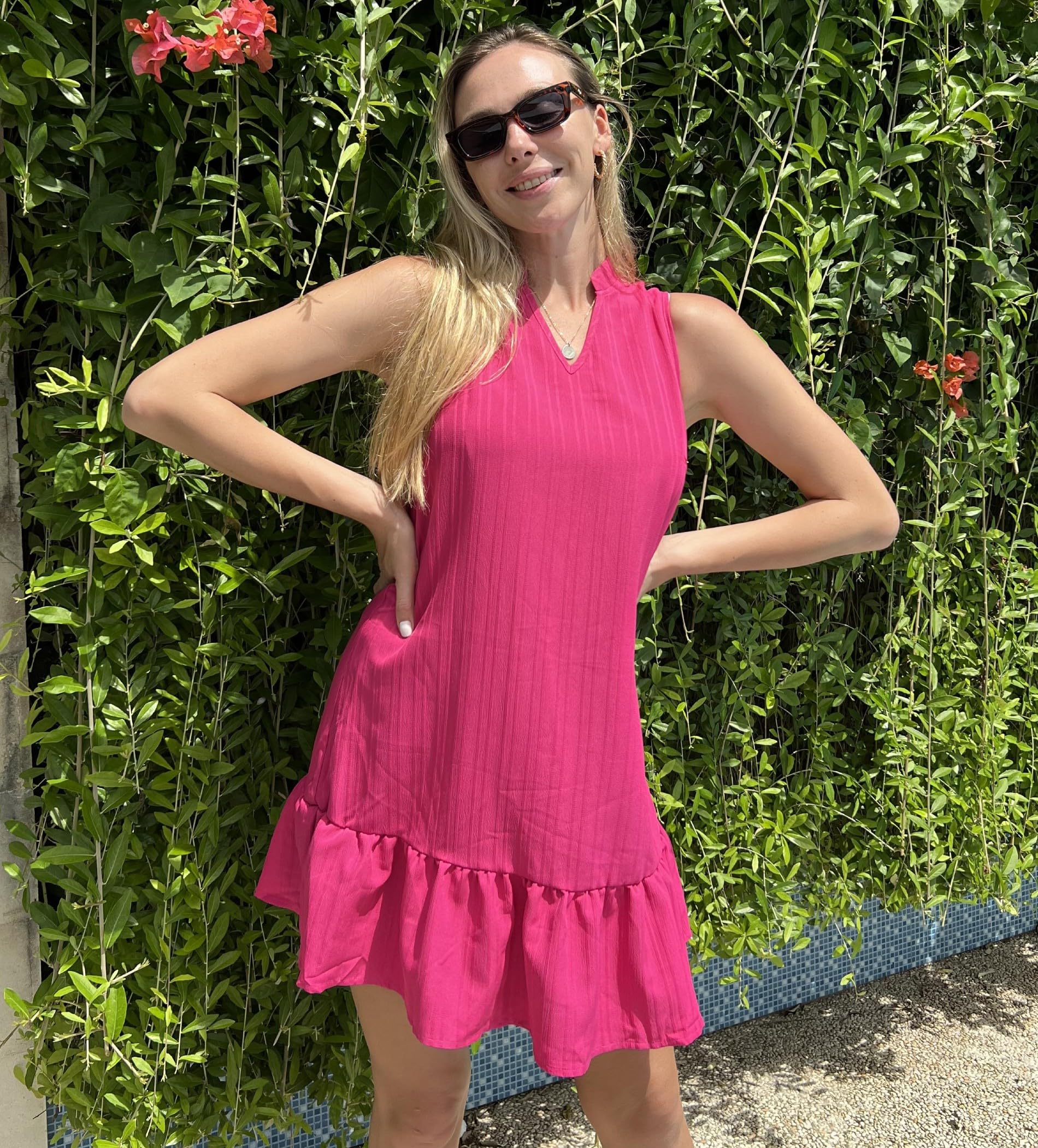 Zeagoo Vestiti Estivi Donna Scollo a V Abito Corto Senza Maniche Vestito Ruffle Eleganti da Spiaggia Casual Abitos a Canotta