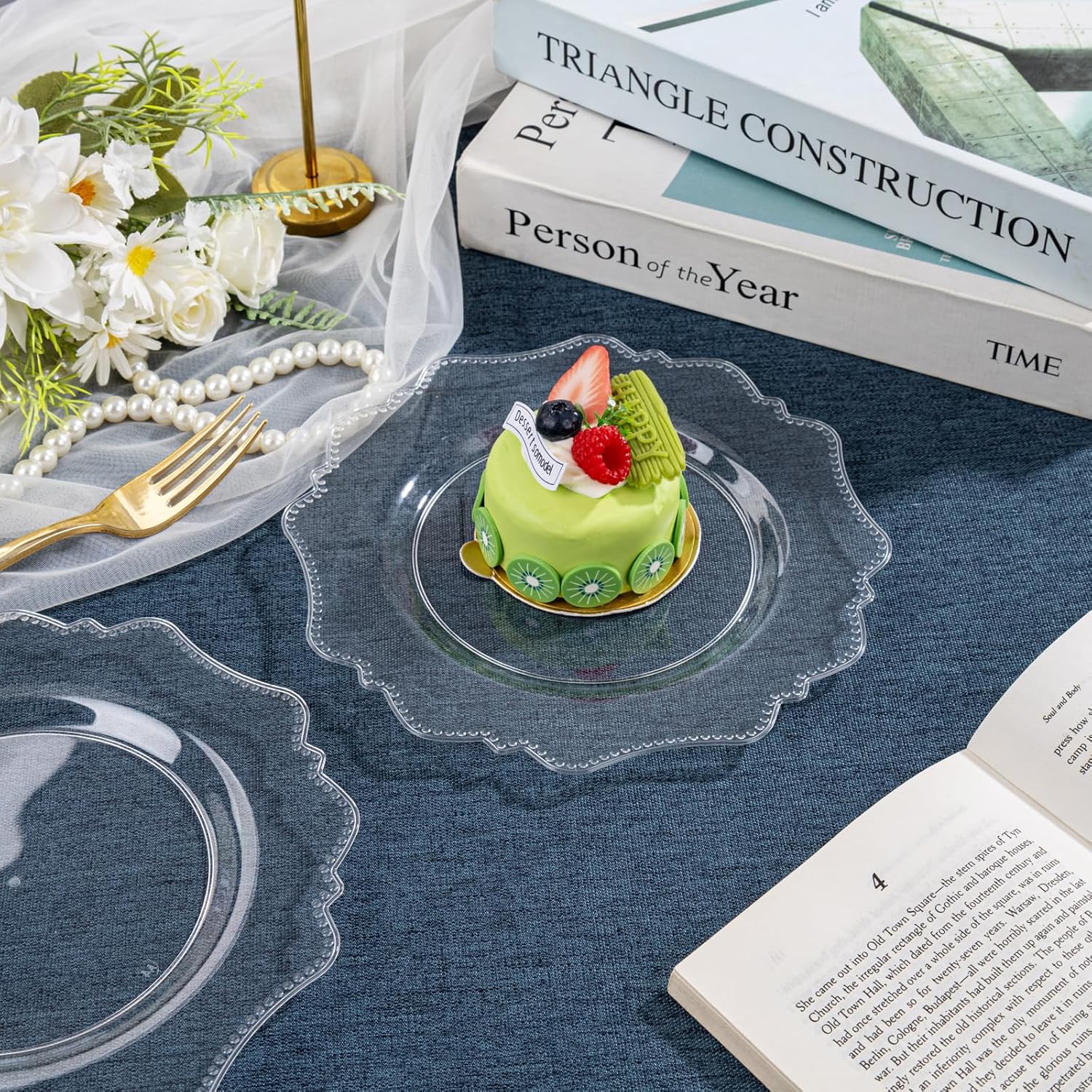 COLOSUS 100pcs 7.5 Inch Clear Plastic Dessert Plates-Heavy Duty Disposable Plastic Cake Plates,Premium Salad Plate,Fancy Disposable Cake Plate for Party for Party Thanksgiving and Everyday Use - Image 2