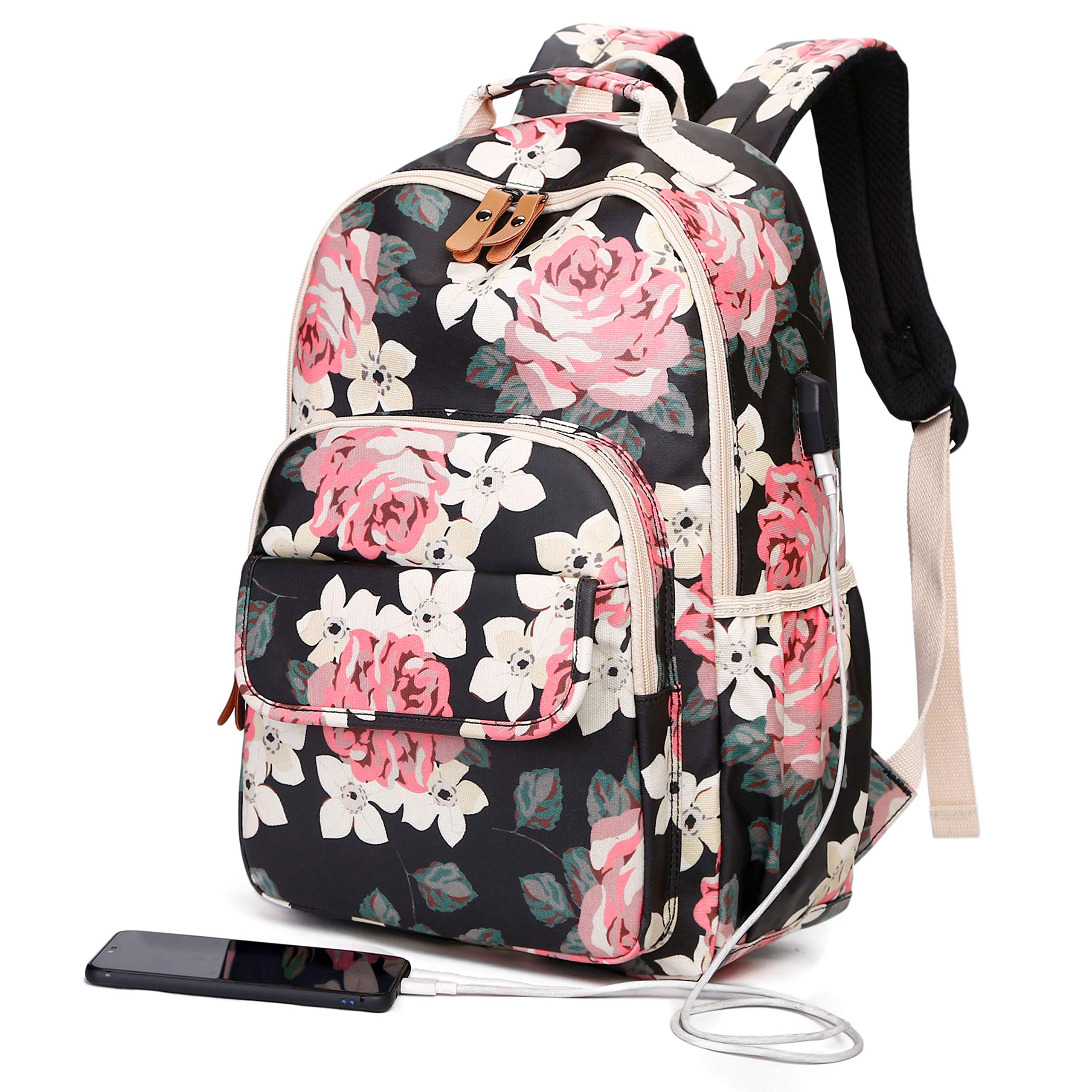 Backpacks for Teen Girls, High School Flora Backpack Book Bags, Notebook Laptop Backpack With USB Port
