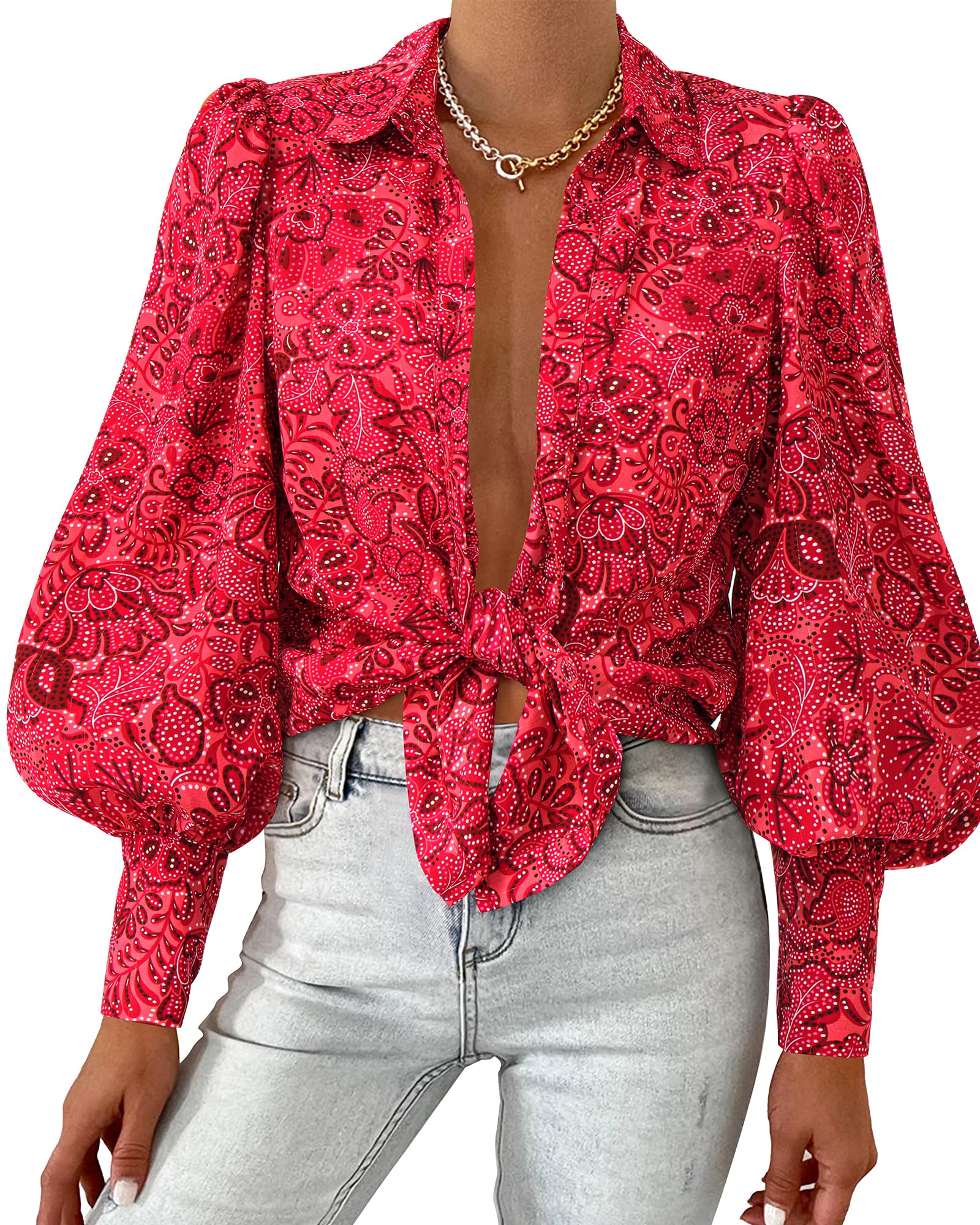 BTFBM Summer Blouses for Women Dressy Casual 2026 Long Sleeve Button Down Shirt V Neck Boho Spring Tops Fashion Clothing