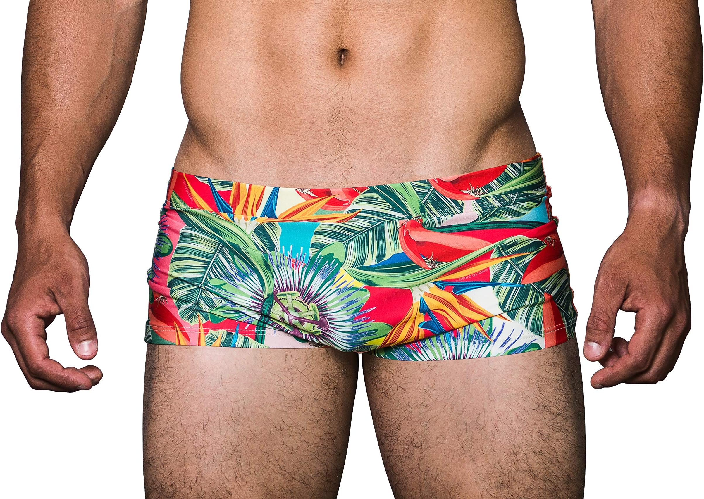 Swimsuit Mens Briefs Bathing Suit Men Tropical Print Lycra with UV Protection (X-Large, Native Flora- Full Forest)