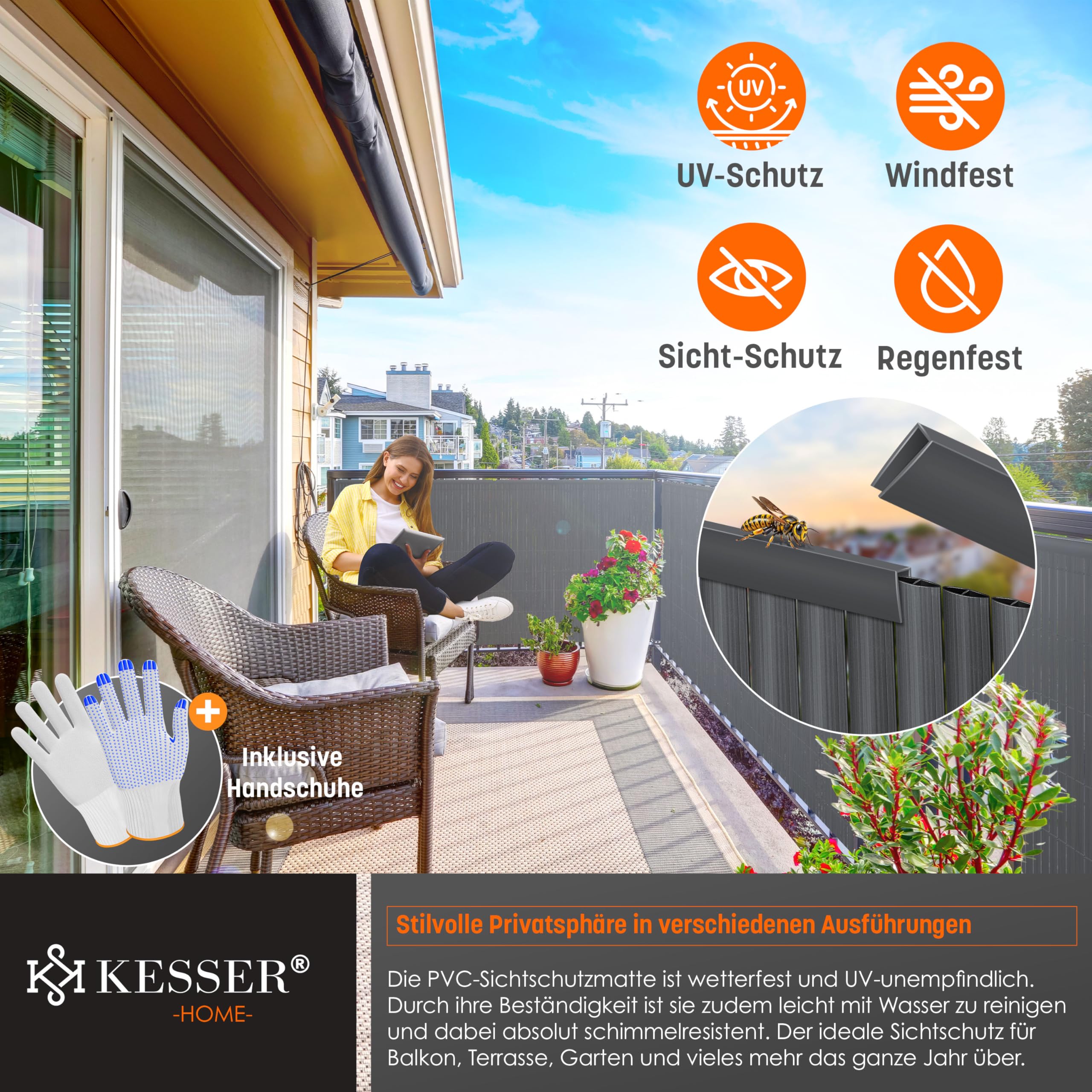 PVC Sichtschutzmatte – 90 X 400 Cm, Anthrazit | Inkl. Kabelbinder | Witterungsbeständig Für Garten, Balkon, Terrasse | Einfach Zu Kürzen
