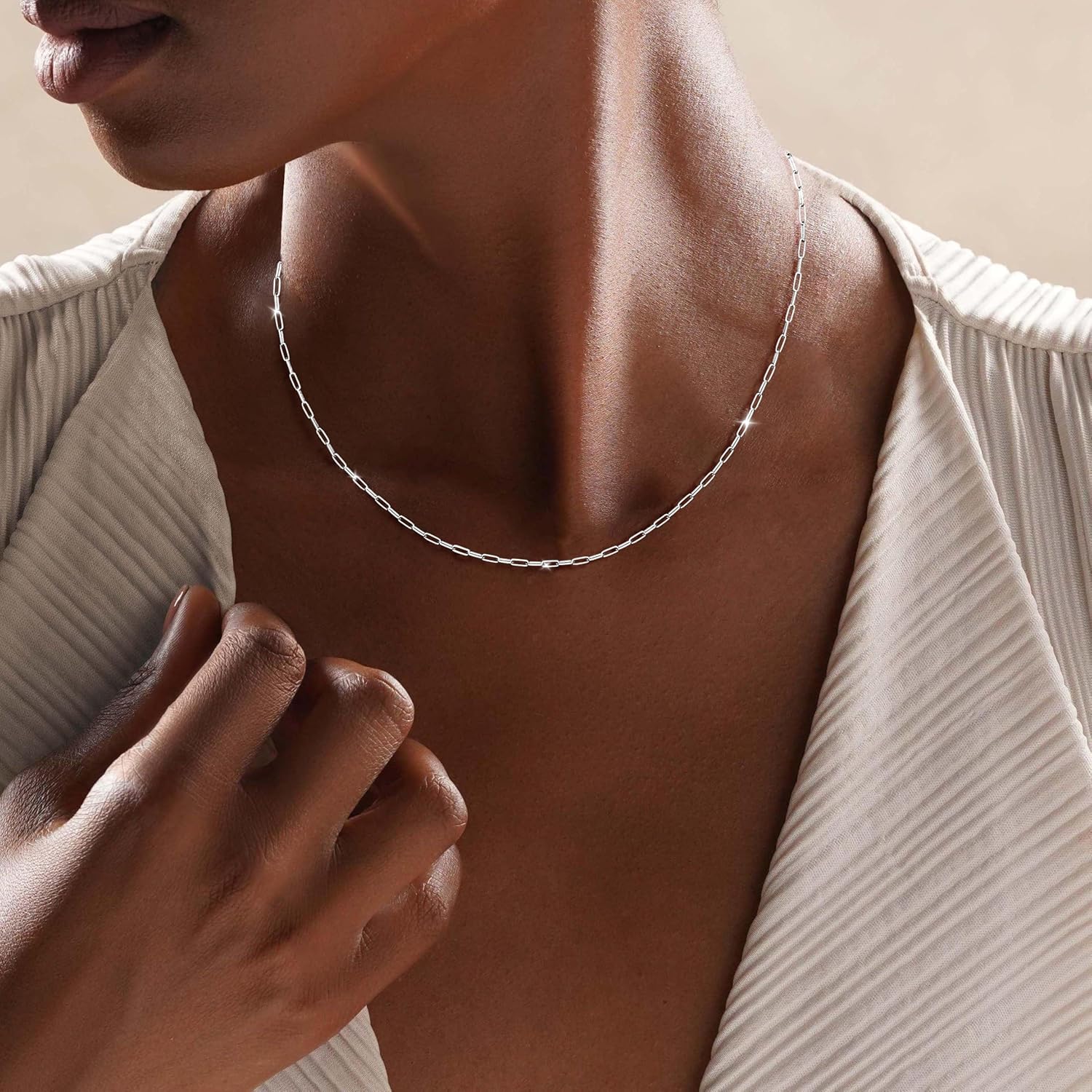 Moodear Valentine’s Day Gifts for Her – 925 Sterling Silver Paperclip Necklace for Women, 1.6mm Slender Link Chain, 16K Gold Plated Dainty Choker, Waterproof Trendy Jewelry - Image 2