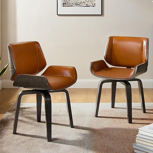 Miniatura 65 de Zouron Sillas de comedor giratorias, silla de escritorio moderna de mediados de siglo sin ruedas, silla de sala de estar de piel sintética con patas