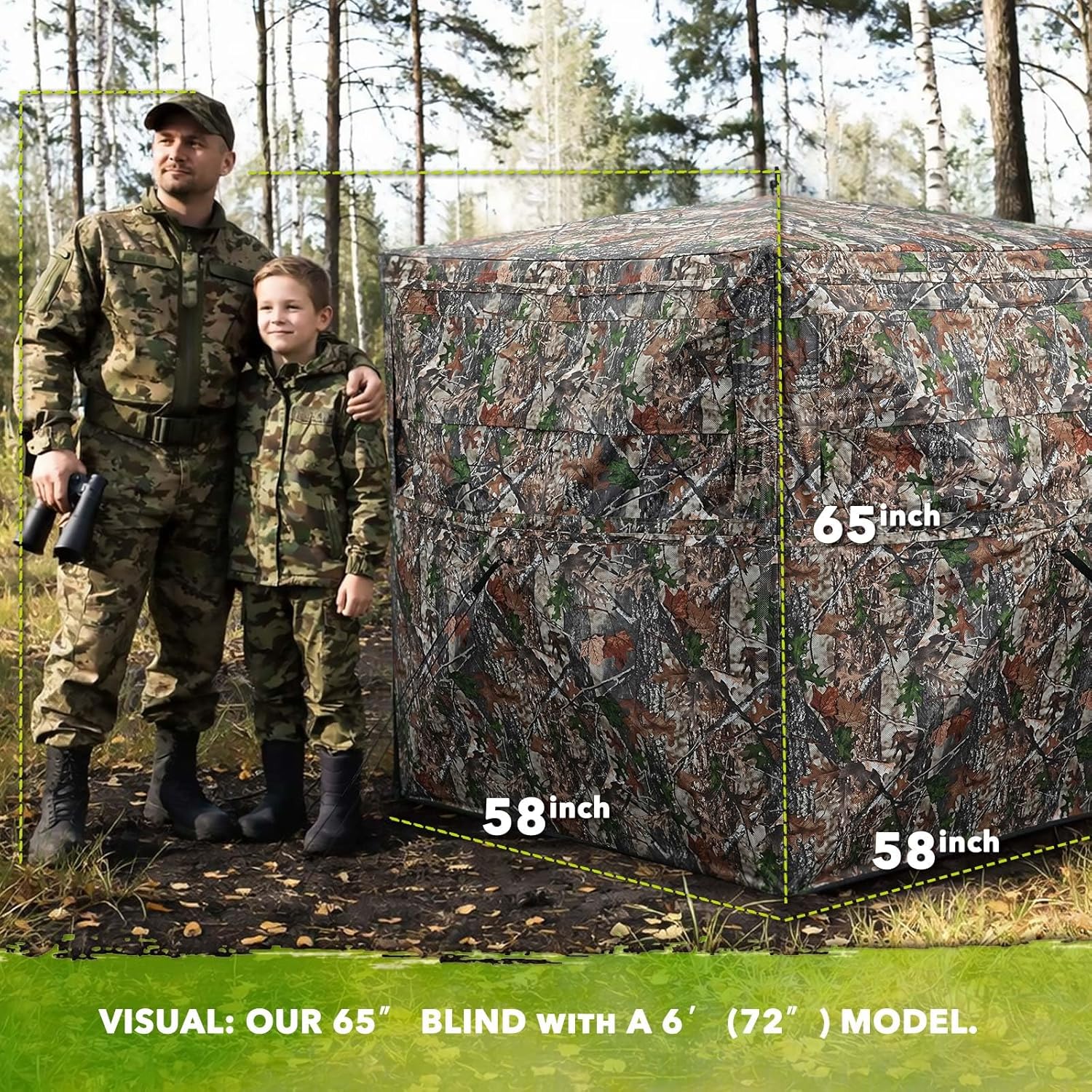 Hunting Blind 360°See Through 2-3 Person Pop Up Ground Blinds Portable Resilient Hunting Tent with Carrying Bag Camouflage - Image 3