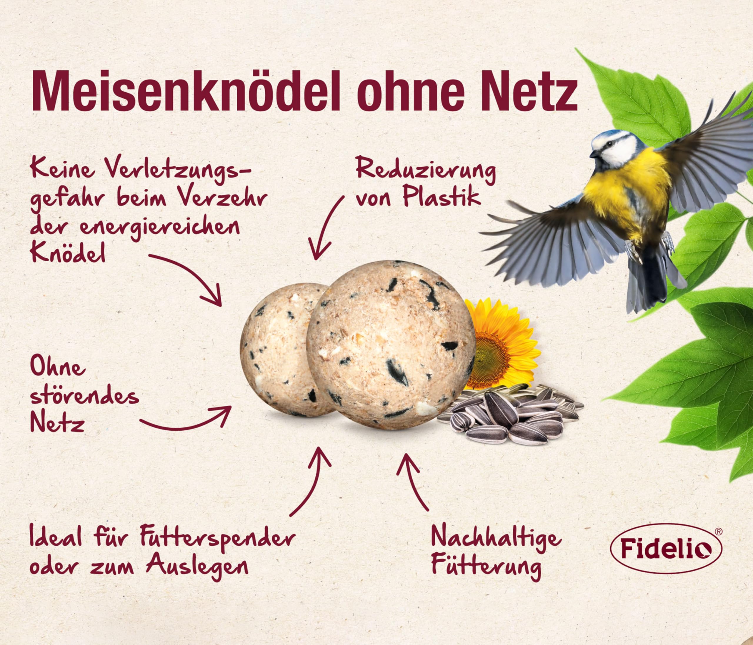 Vogelvoer Buiten Fidelio Mezenbollen Zonder Net 8,3 Kg - Eiwitrijk Vogelvoer Voor Het Hele Jaar Hele Jaar Door Voeren