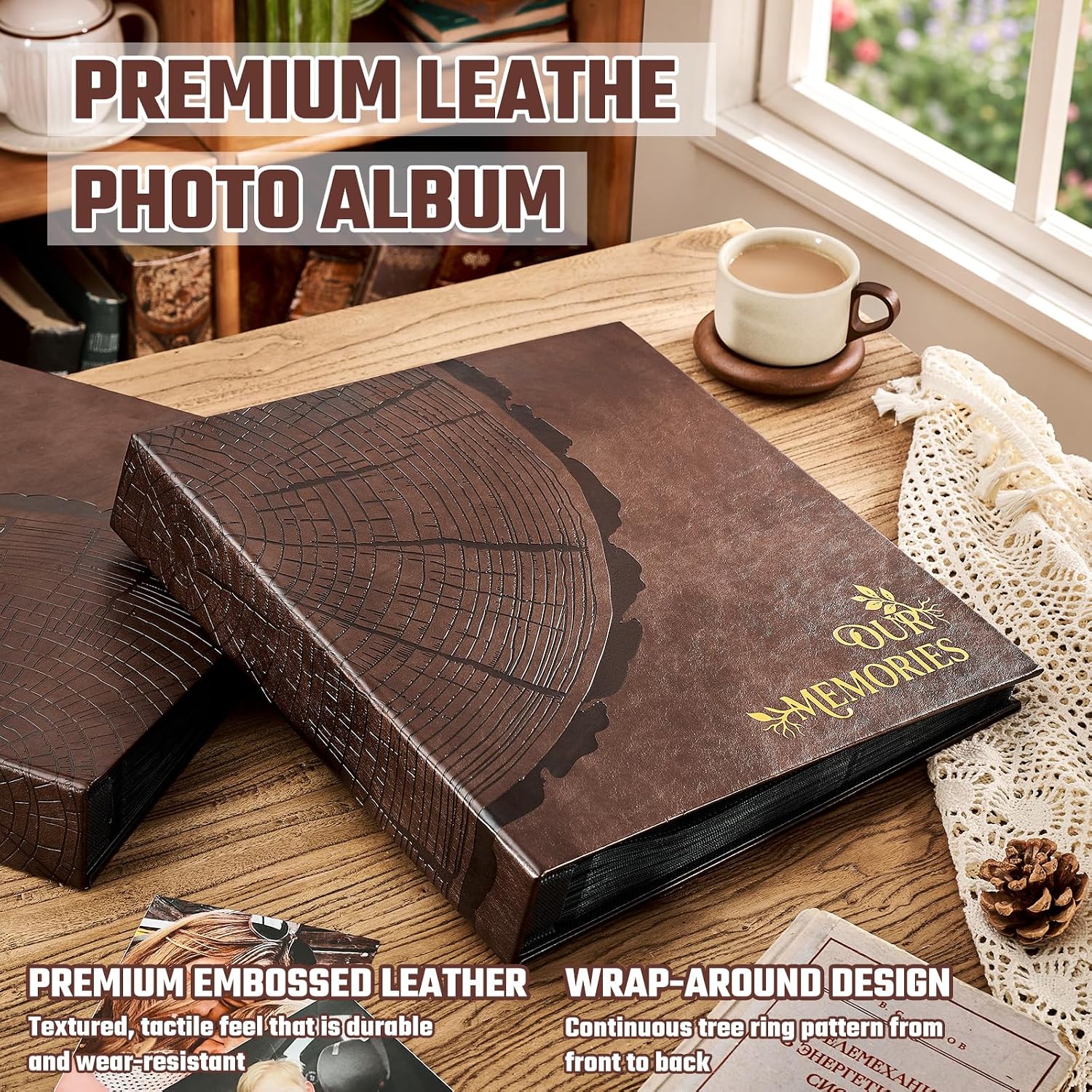 Photo Album 4x6, 600 Pockets, Tree Ring Pattern, Brown