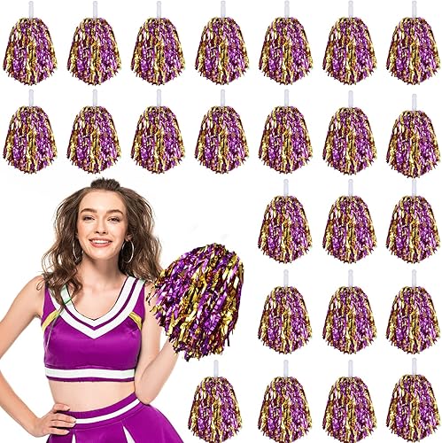 Miniatura 8 de 24 pompones de animadora con mango metálico para animadora animadora y animadora para fiestas de equipo deportivo, baile, animación Rojo rosa