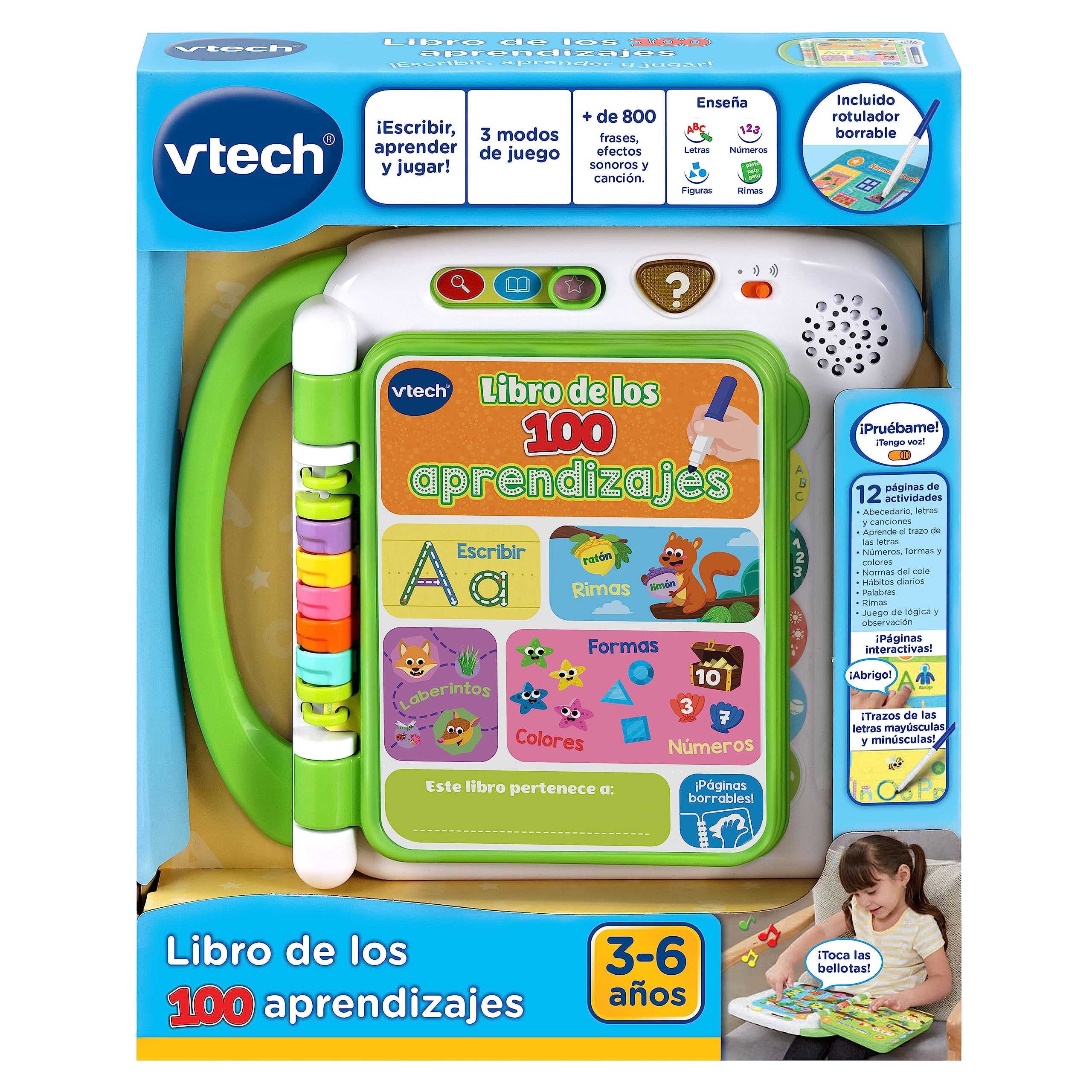 VTech - Libro de los 100 aprendizajes, Juguete Educativo Interactivo para niños +3 años, Aprende a Escribir, Versión ESP