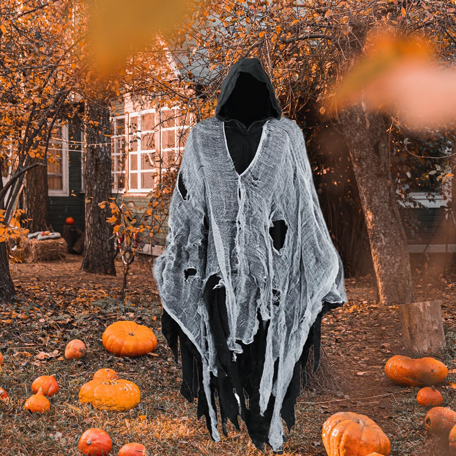 con Cappuccio per Halloween, Mantello con Cappuccio per Cosplay, Travestimenti, Costumi, Spettrali per Feste, Spettacoli, Nero