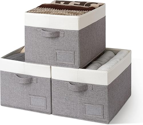 Miniatura 14 de GRANNY SAYS Contenedores de tela para almacenamiento, contenedores de armario para estantes, canasta de almacenamiento con asas, cajas de Gris