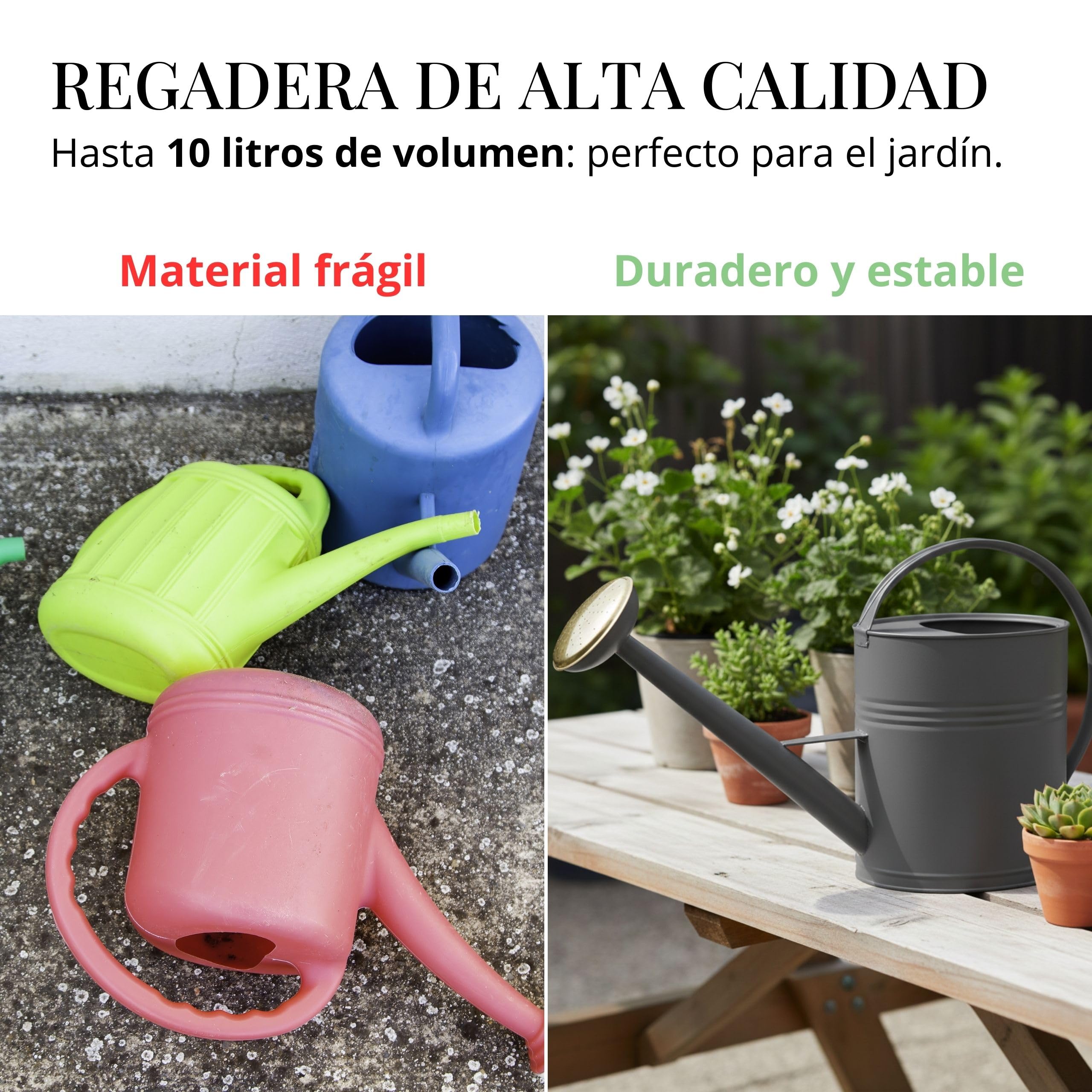 LIVLIG Regadera 10 litros 2 Asas – Jardín con Doble Asa y Alcachofa Desmontable de Latón, Diseño Vintage, Antracita