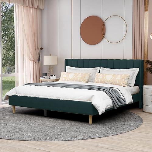 Miniatura 33 de AGARTT Base de cama tapizada tamaño individual con cabecero y estribo, soporte de listones de madera, no necesita somier, fácil montaje, terciopelo