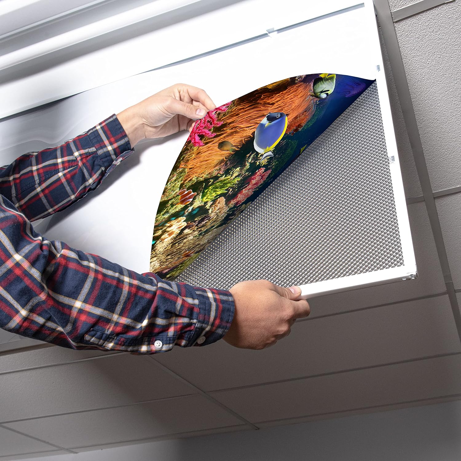 Fluorescent Light Cover for Classroom Ceiling Lights - Premium Backlit Film Insert 2x4 (22.38"x46.5") Florescent Fixture (Pack of 1) School, Office, Sensory, Improve Focus, Eliminate Headaches - Ocean