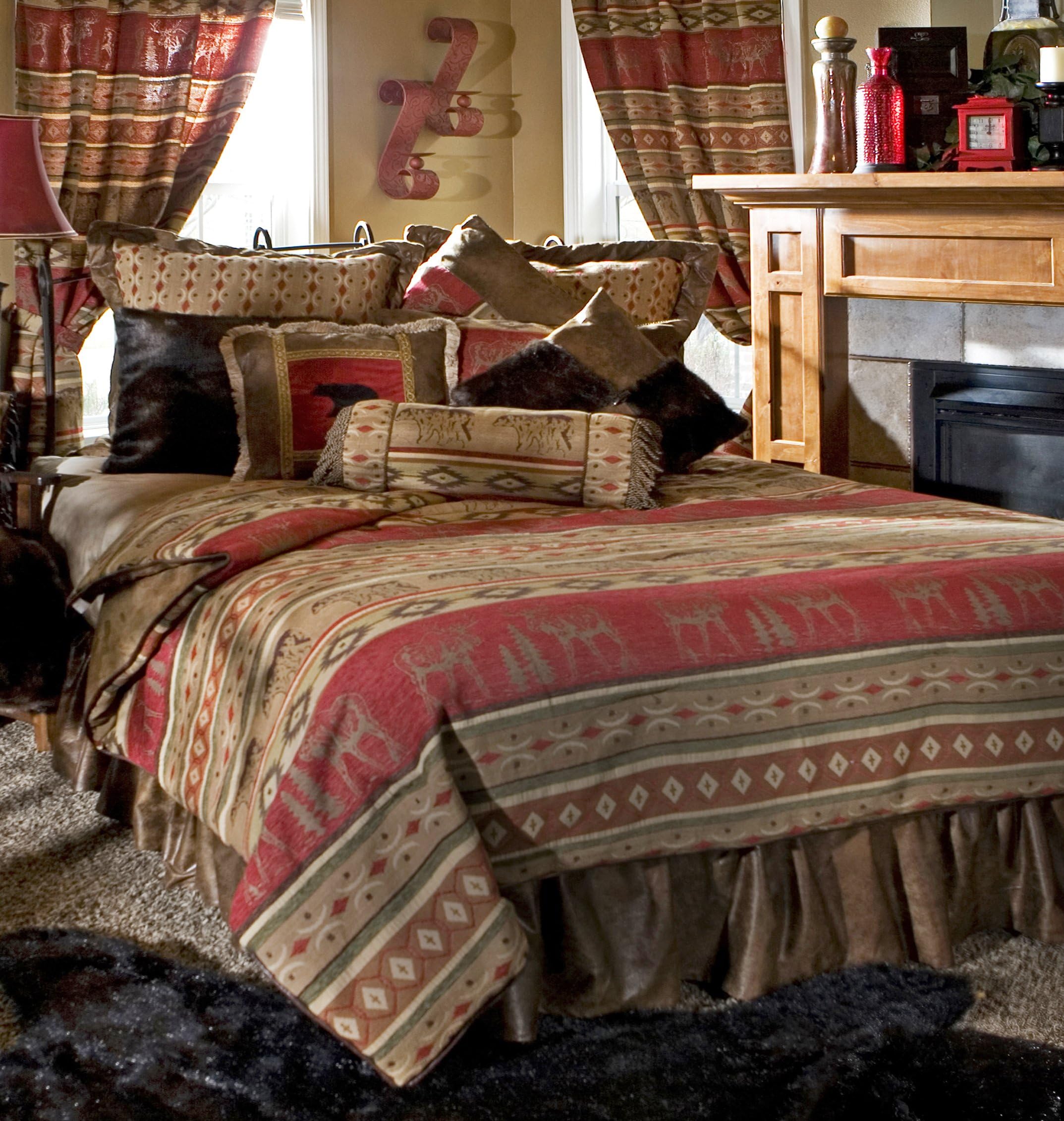 Carstens Rustic Western Southwestern Equestrian Decoration Comforter set with wildlife and native american prints - 5PC Adirondack King