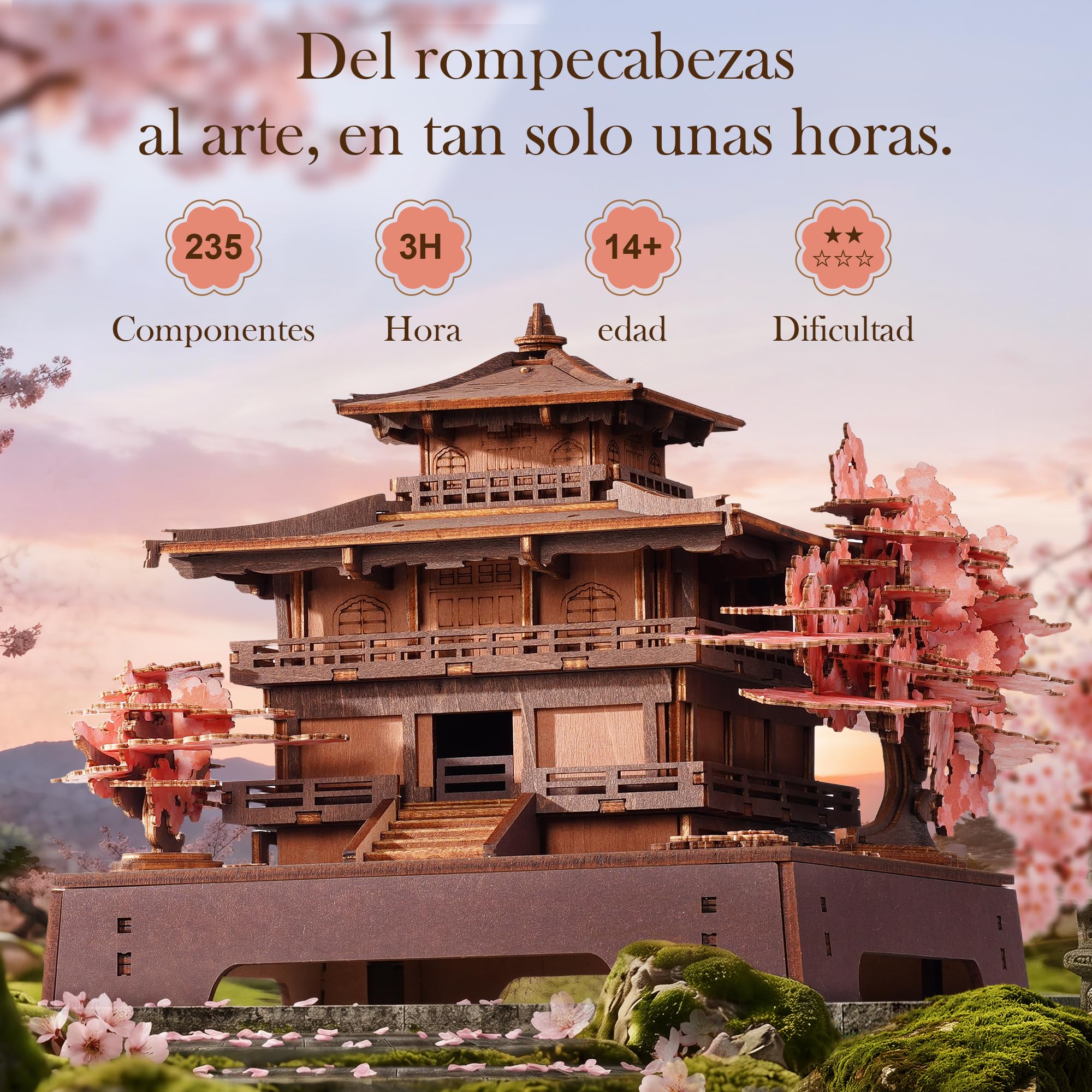 ROWOOD Puzzle 3D Adultos Madera, Maquetas para Montar Pabellón Sakura, Maquetas de Madera Japonesas para Construir, Kit DIY de Construcción, Regalo Manualidades y Decoración Casa