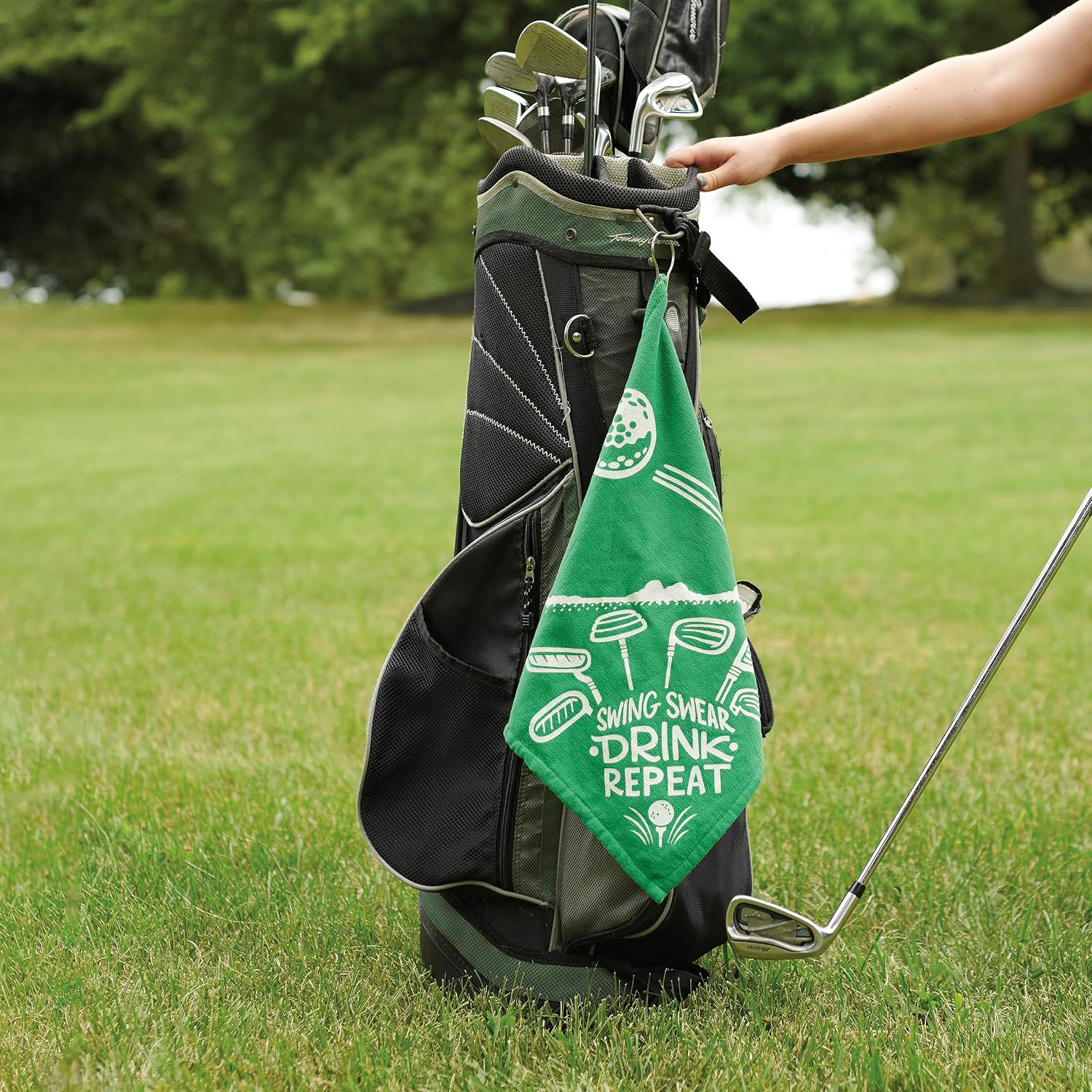 Primitives by Kathy Swing Swear Drink Repeat Green Golf Towel image 3
