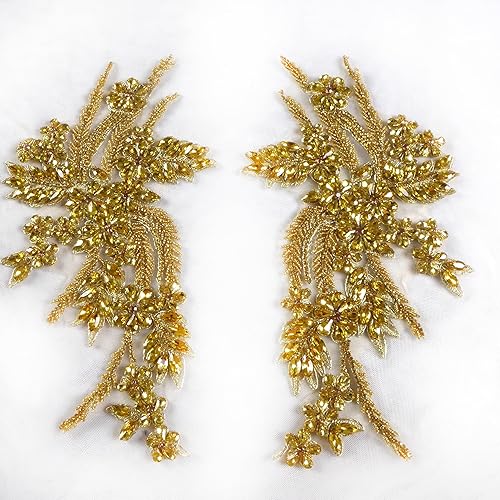 Miniatura 7 de La Belleza - 1 par de diamantes de imitación hechos a mano con apliques para ropa, 11.8 x 6 pulgadas, decoración de vestido de boda, apliques de