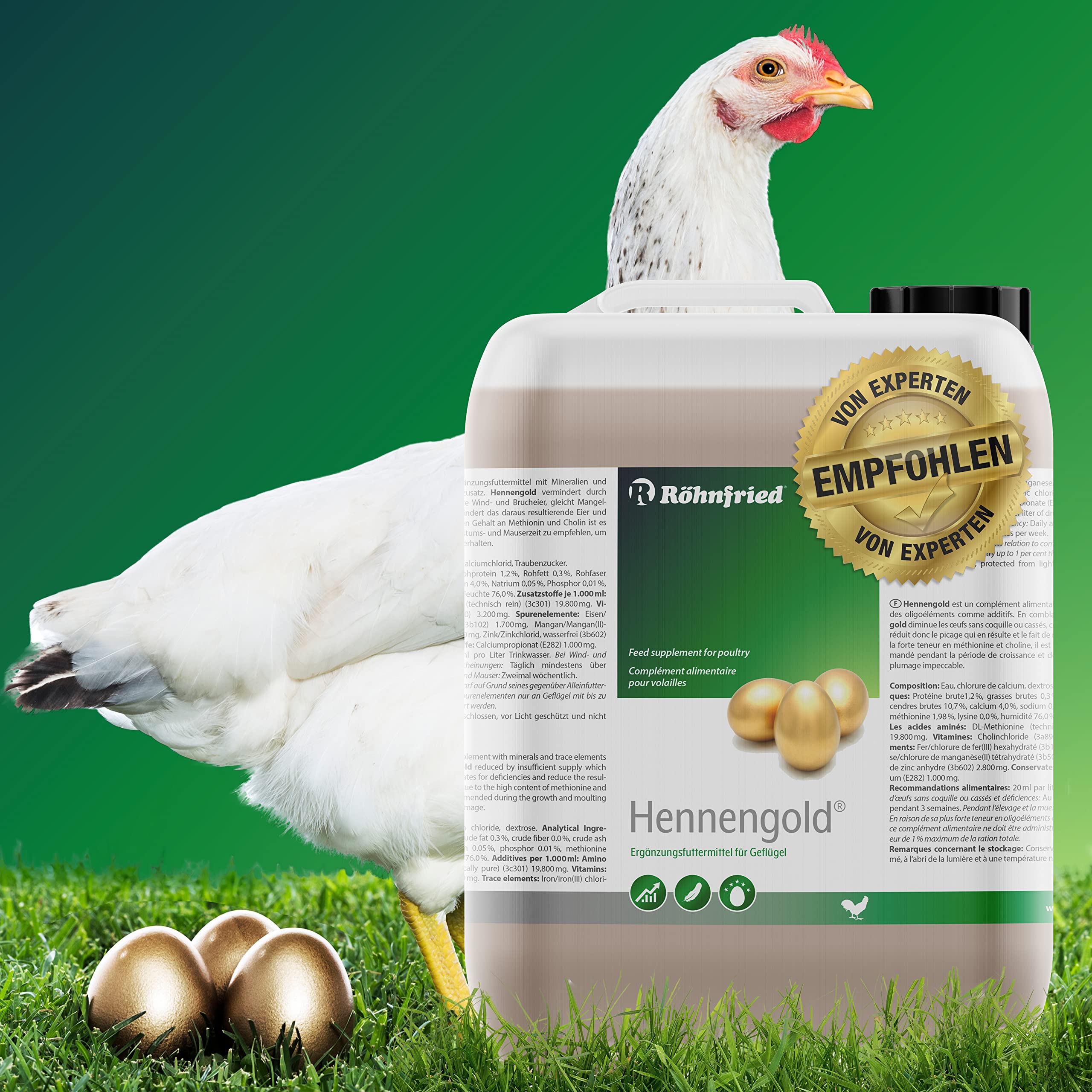 Röhnfried Hennengold 5000 ml I vermindert Brucheier & Federfressen I unterstützt Federwachstum & Federkleid I für Hühner & anderes Geflügel